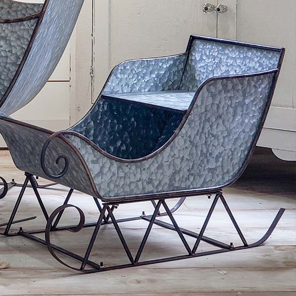 HUMONGOUS Galvanized Metal Christmas Sleighs, Set of 3