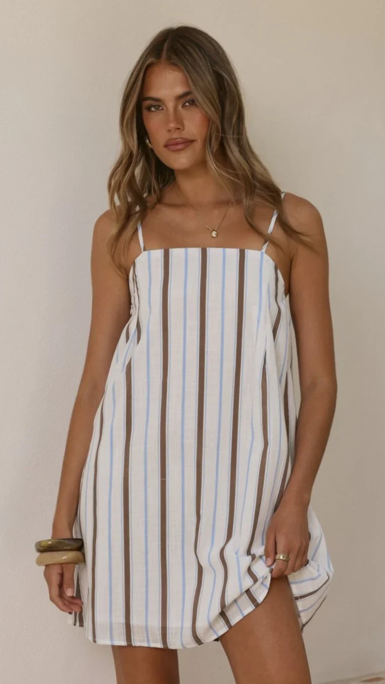 Bethani Mini Dress - Choc/Blue Stripe