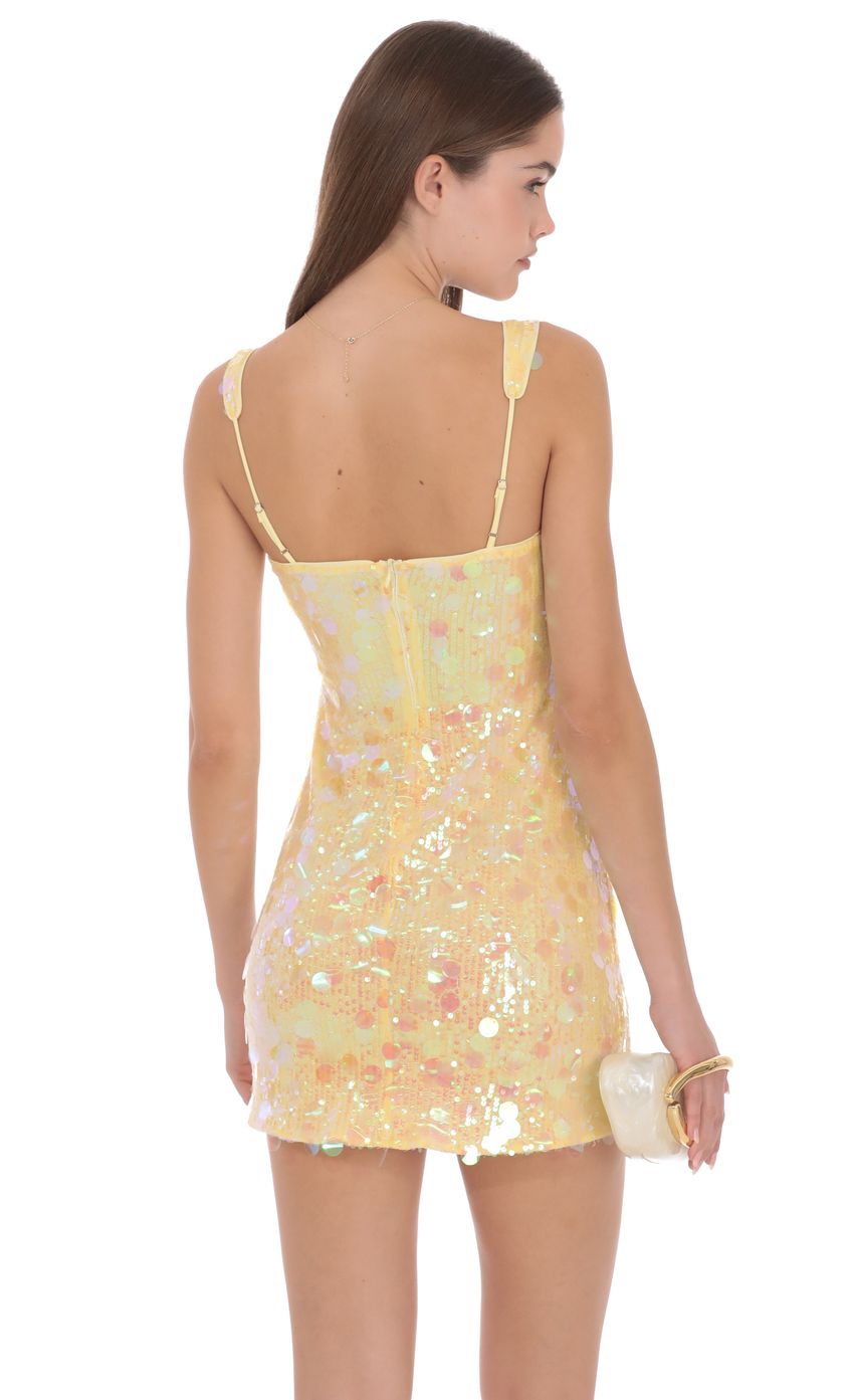 Iridescent Sequin Mini Dress in Pale Yellow