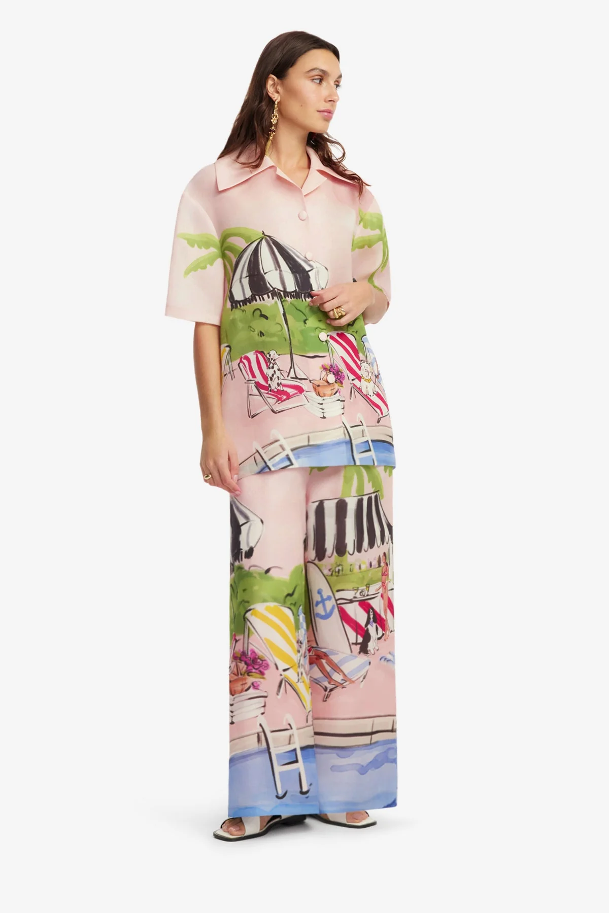 Casey Silk Button Shirt - Riviera Print