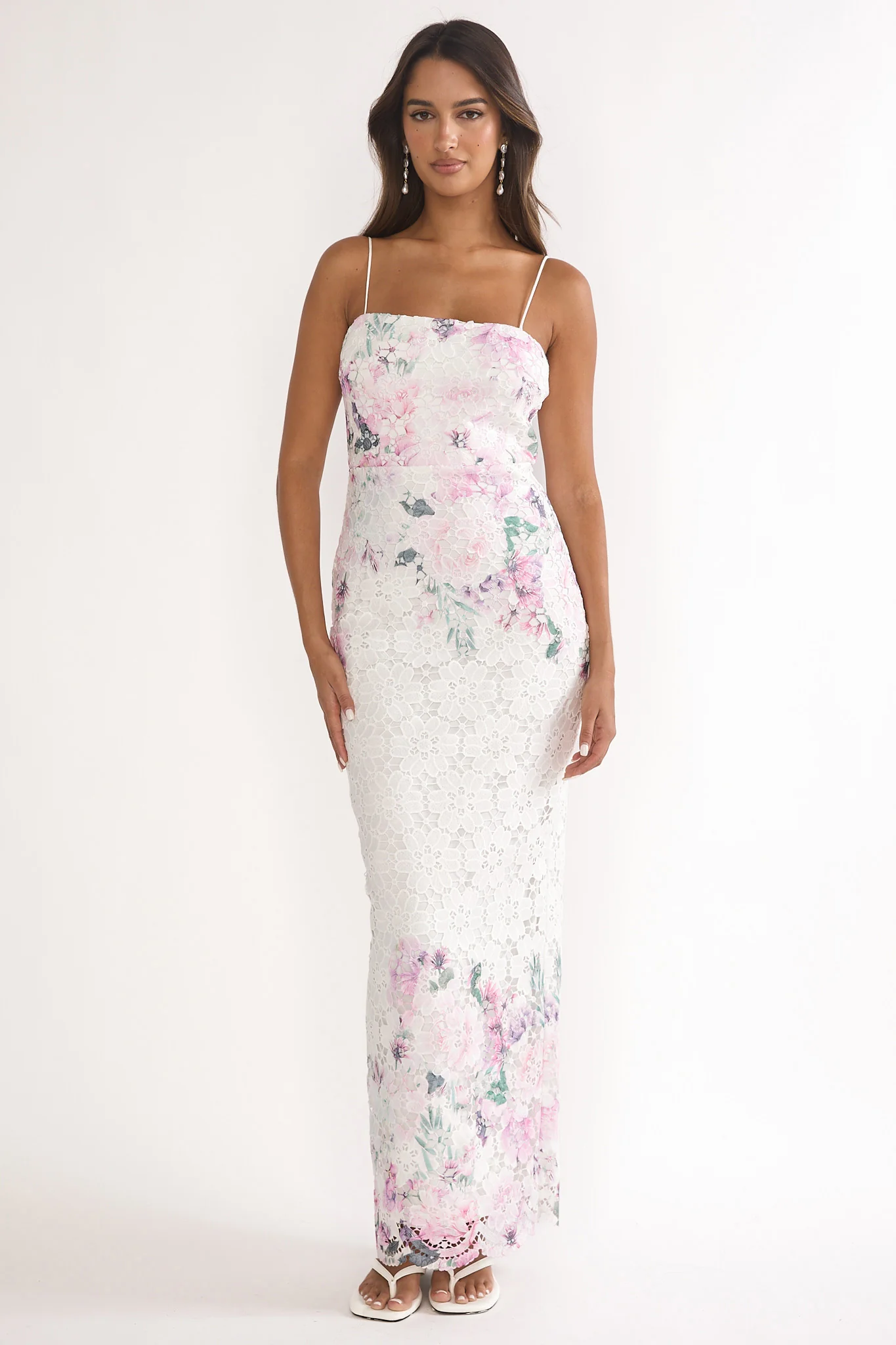 Kaela Crochet Overlay Maxi Dress Floral Pink