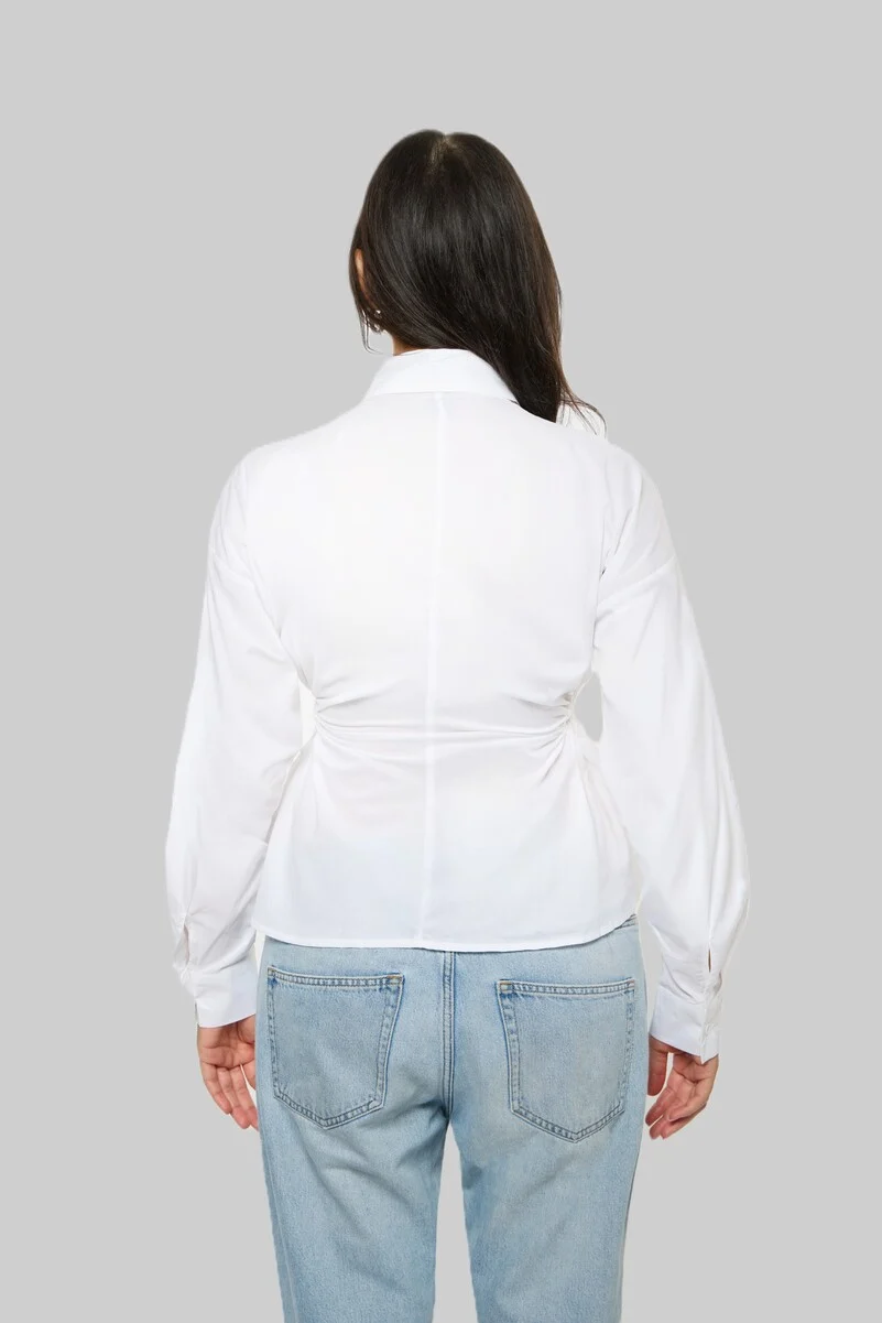 Cinched Cutout Button-Up Shirt