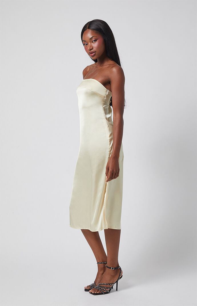 Beverly and Beck Strapless Satin Midi Dress