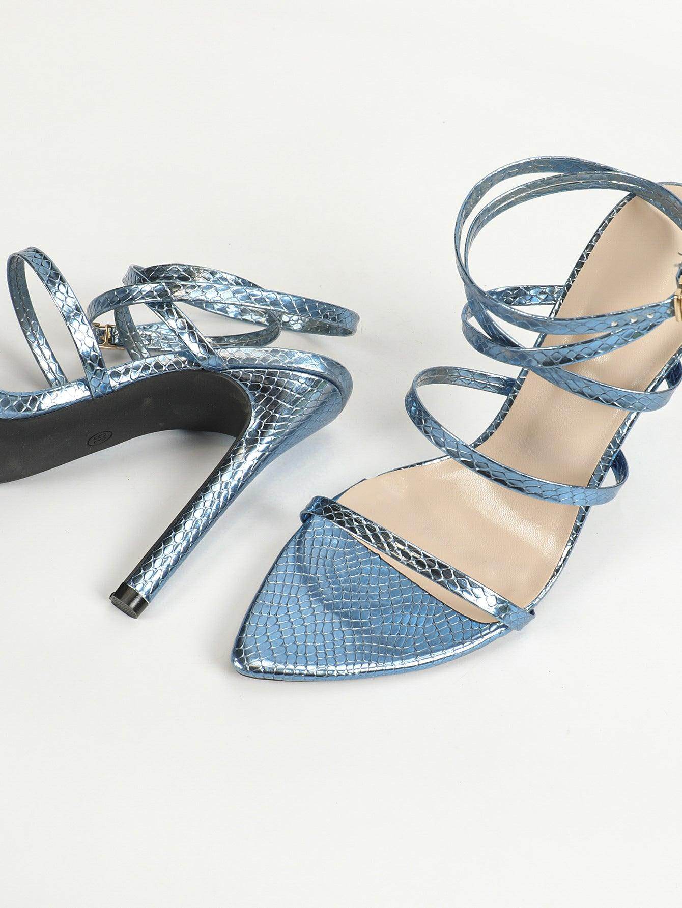 Faux Leather Cross Pointy Stiletto heel Sandals 816548877087