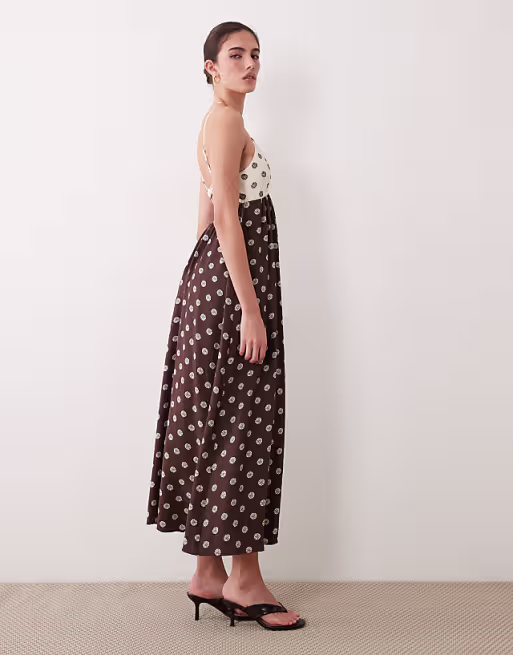 Abercrombie & Fitch v neck flowy maxi dress with built in bra in brown floral print