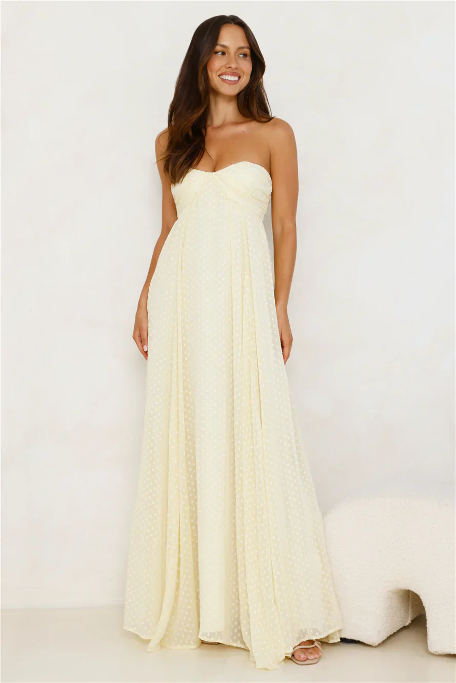Secluded Grove Strapless Maxi Dress Yellow - luluinthesky