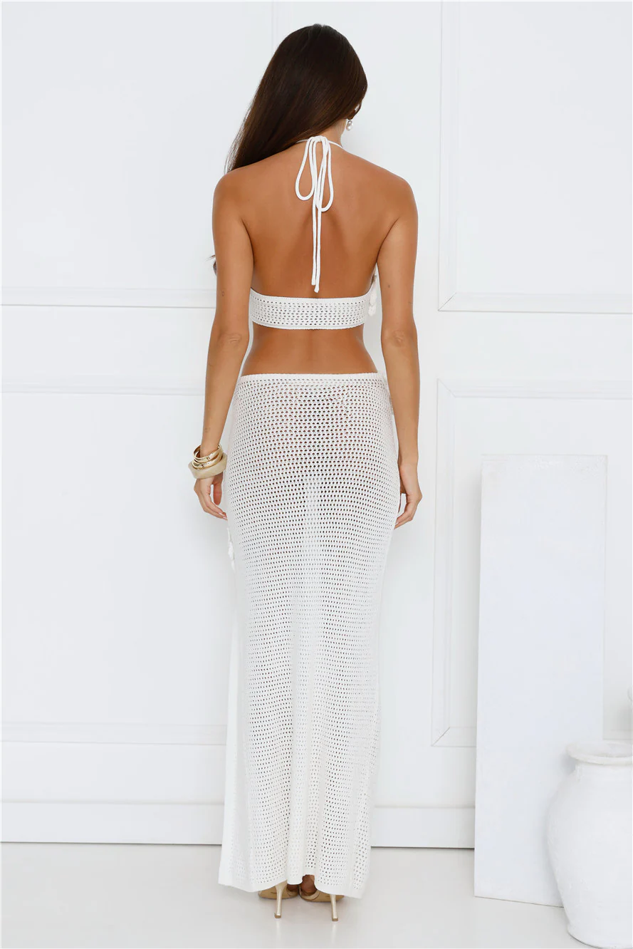 Monaco Sun Knit Halter Maxi Dress White - luluinthesky