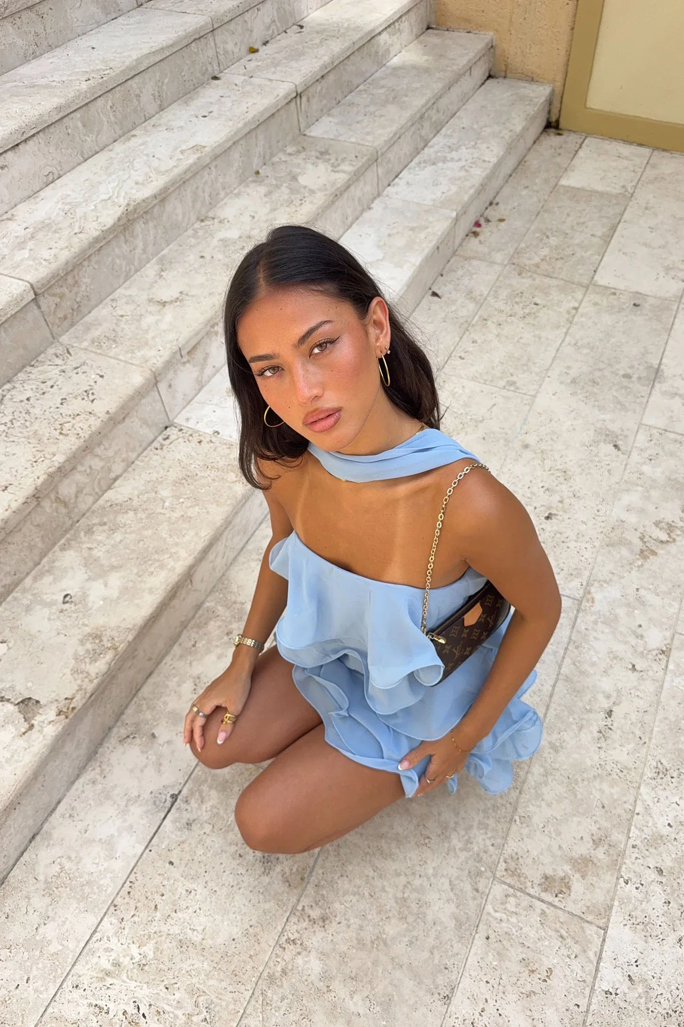 Love Note Strapless Layered Mini Dress Blue