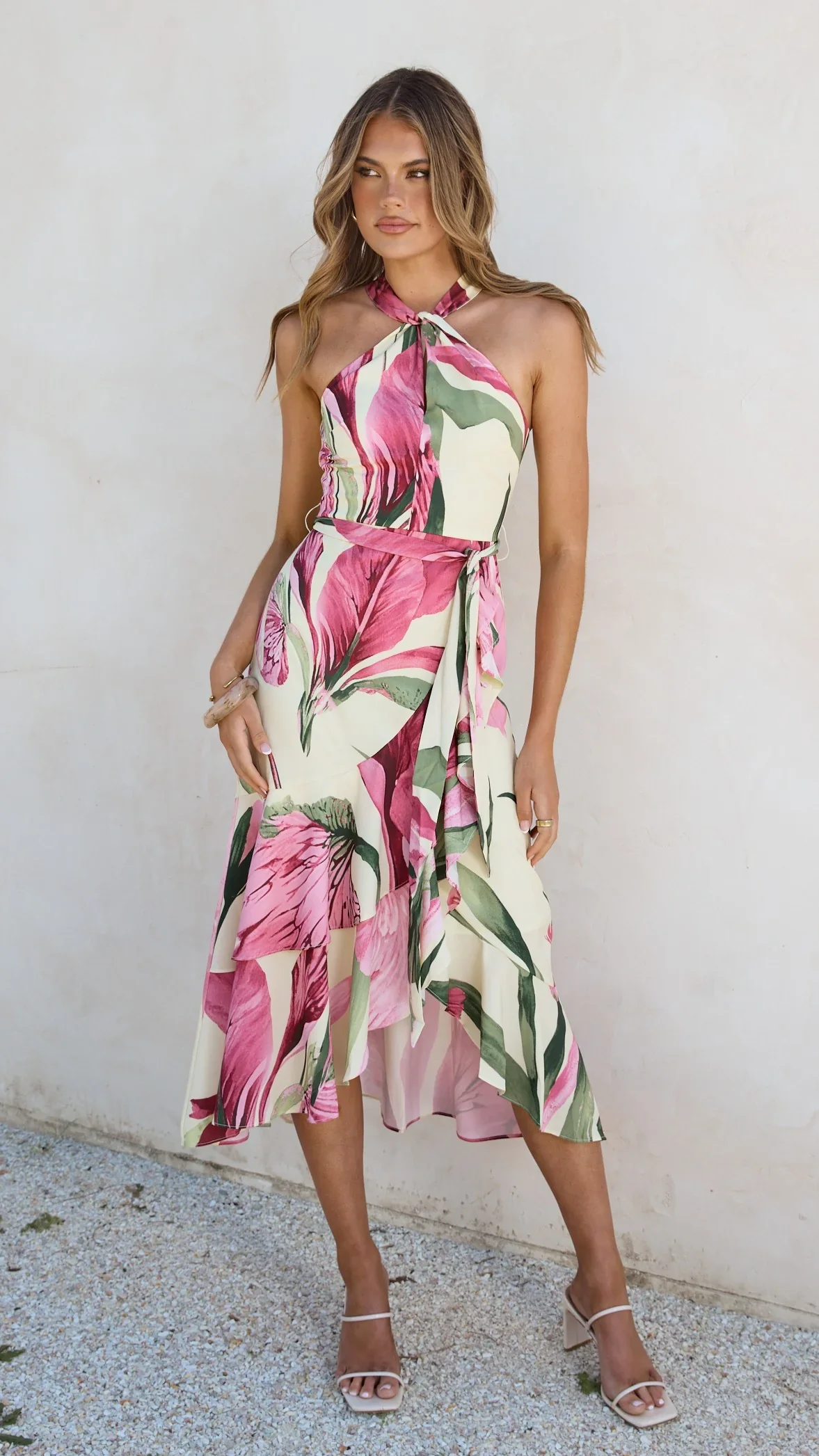 Alma Midi Dress - Lemon/Pink Floral