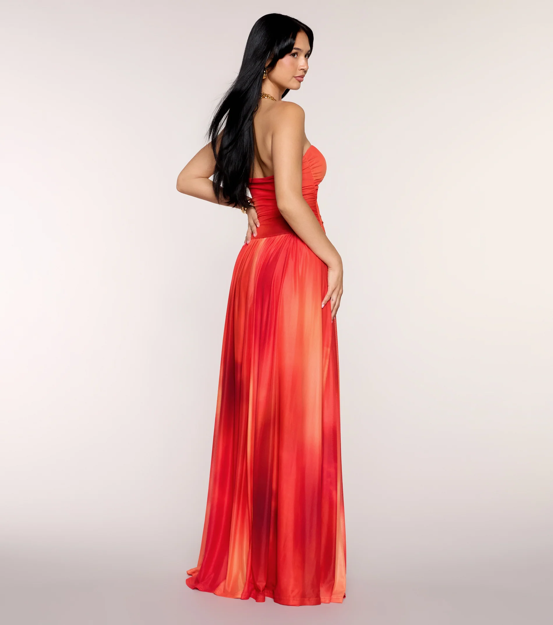 Dallas Mesh Print Beaded Formal Dress