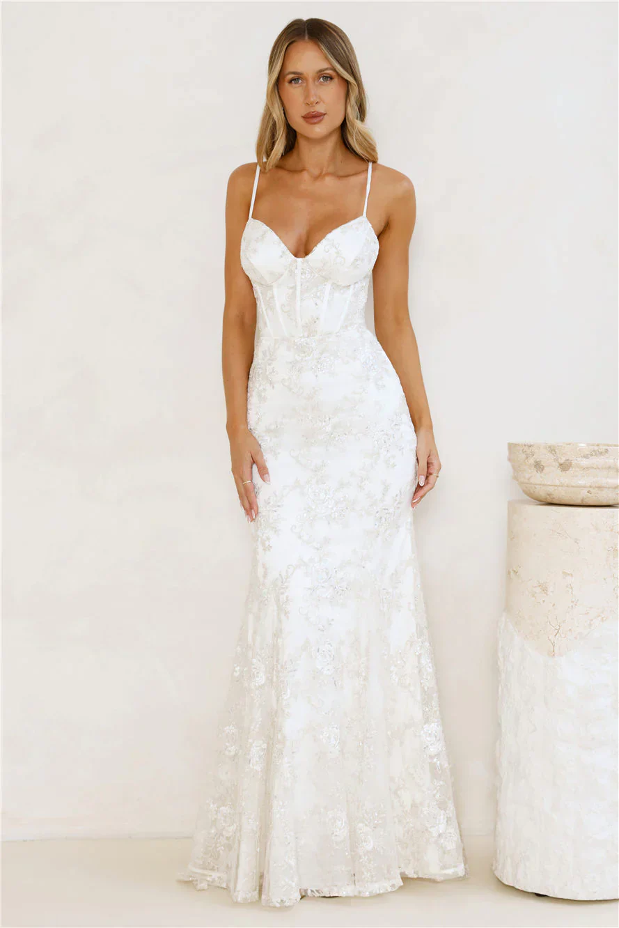 On The Silver Screen Sequin Maxi Dress Off White