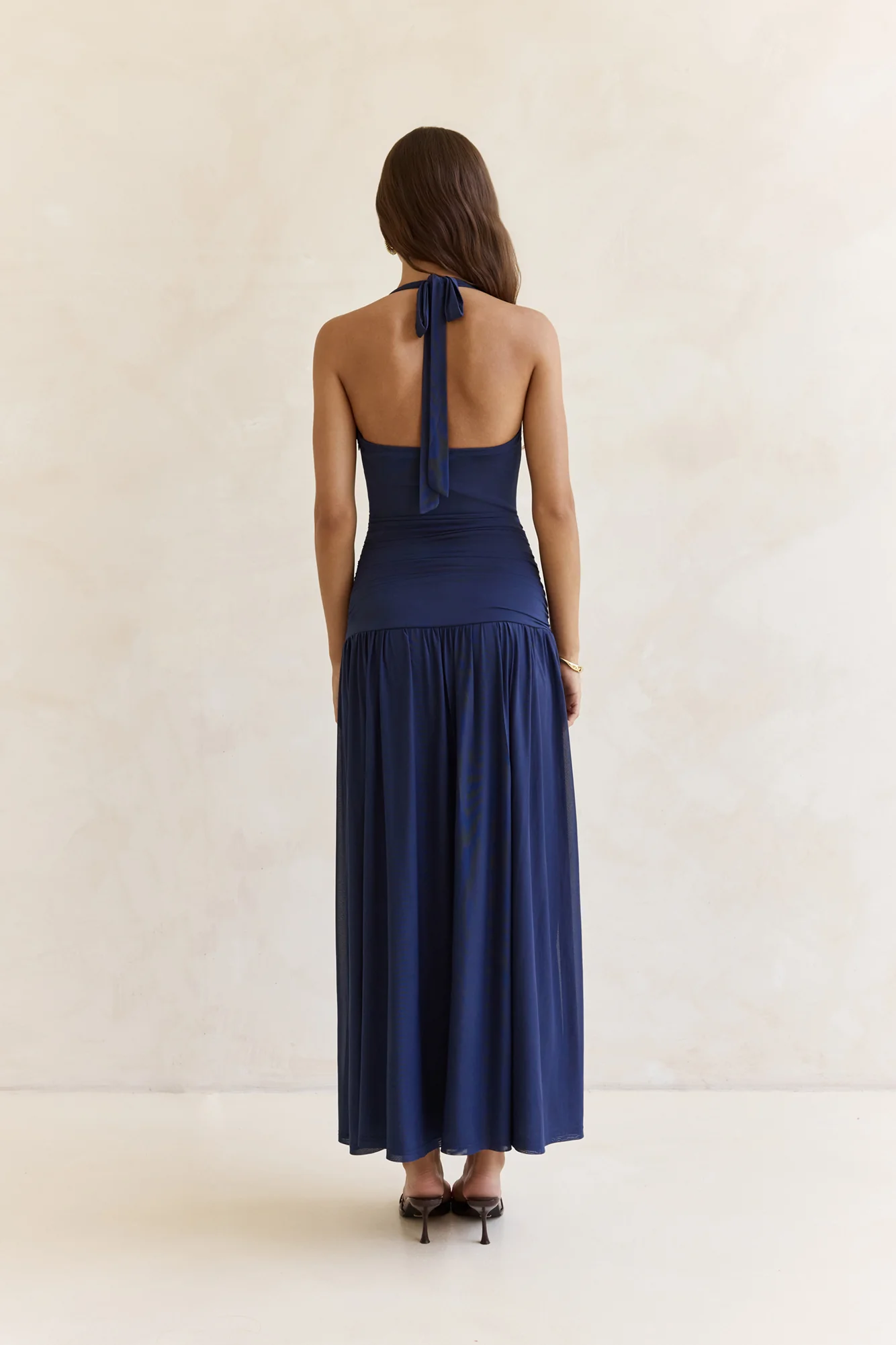Dancing Skies Mesh Halter Maxi Dress Navy - luluinthesky