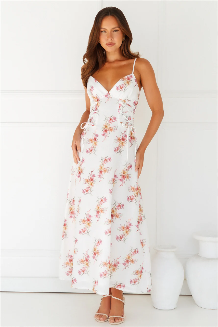 Botanical Ballerina Midi Dress White - luluinthesky