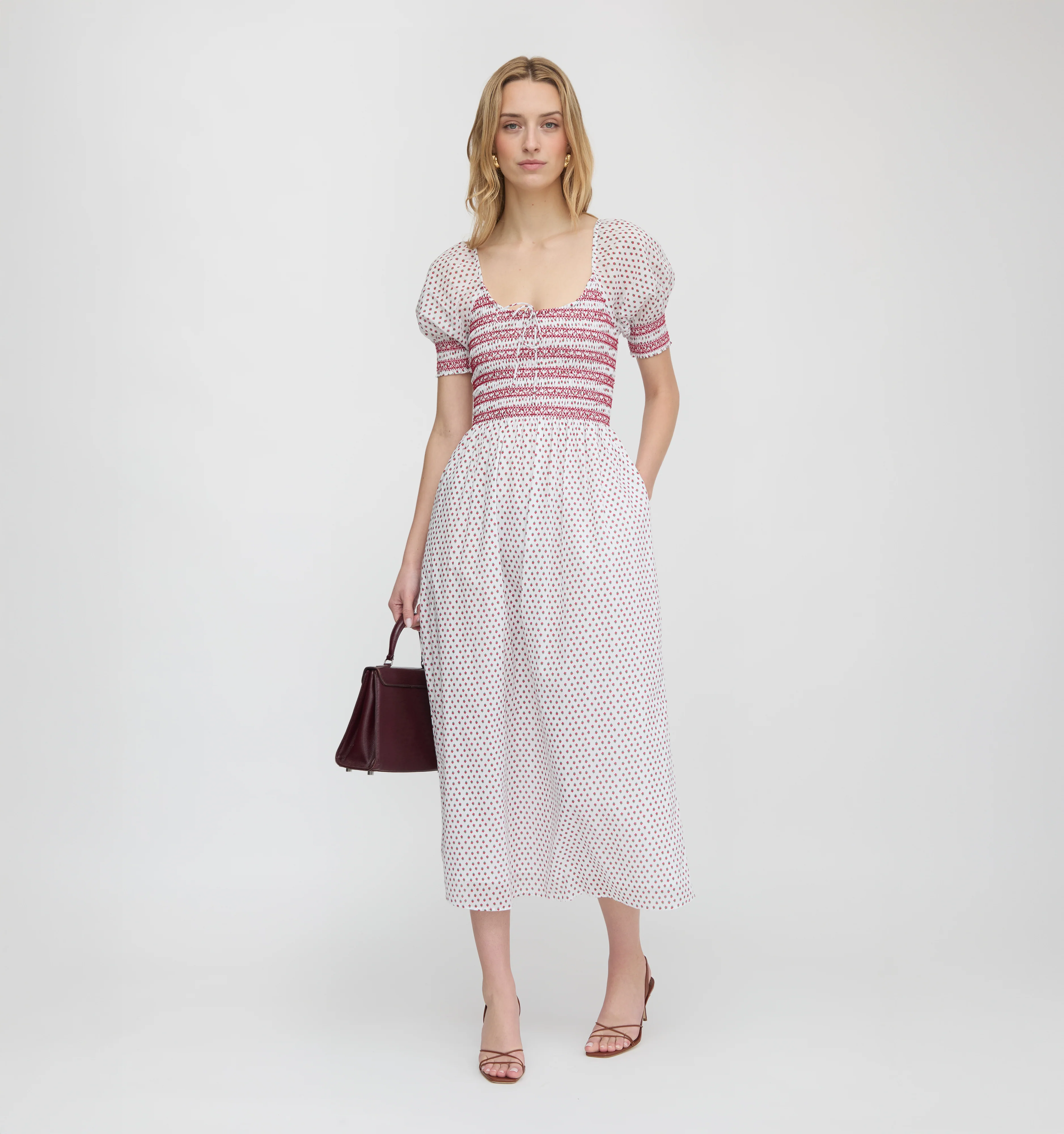 The Madeline Nap Dress - White Poppy Half Drop