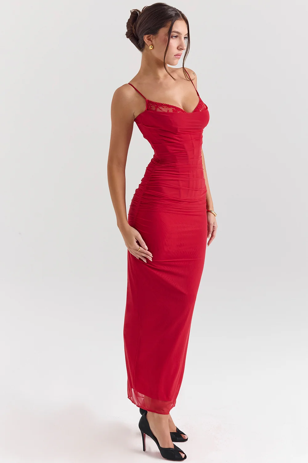 Holly Red Mesh Corset Maxi Dress
