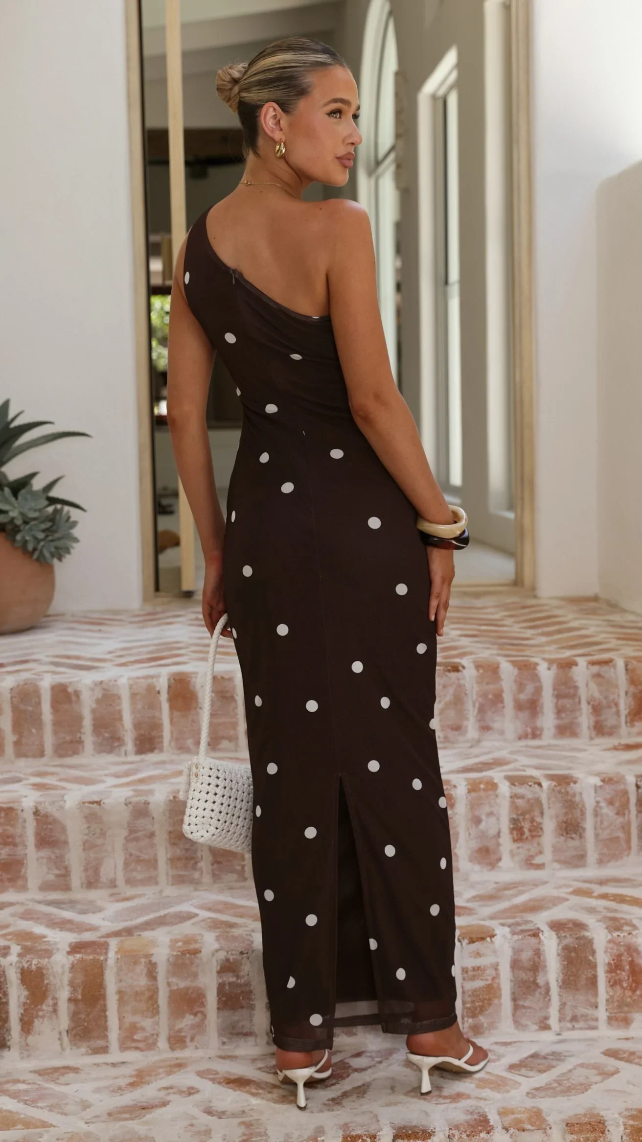 Cataleya Maxi Dress - Brown / White Polka Dot