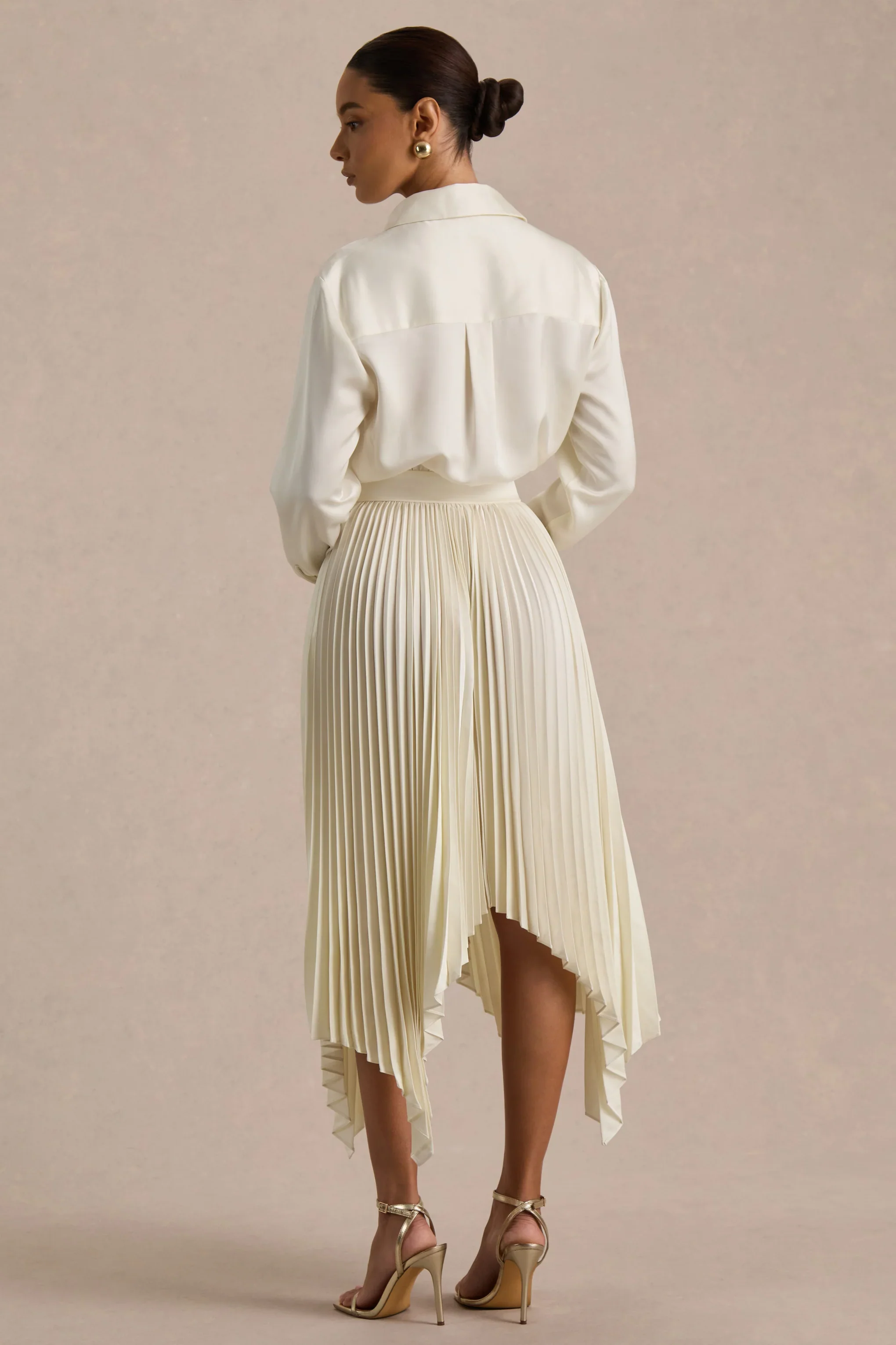 Naxos | Cream Satin Shirt Maxi Dress