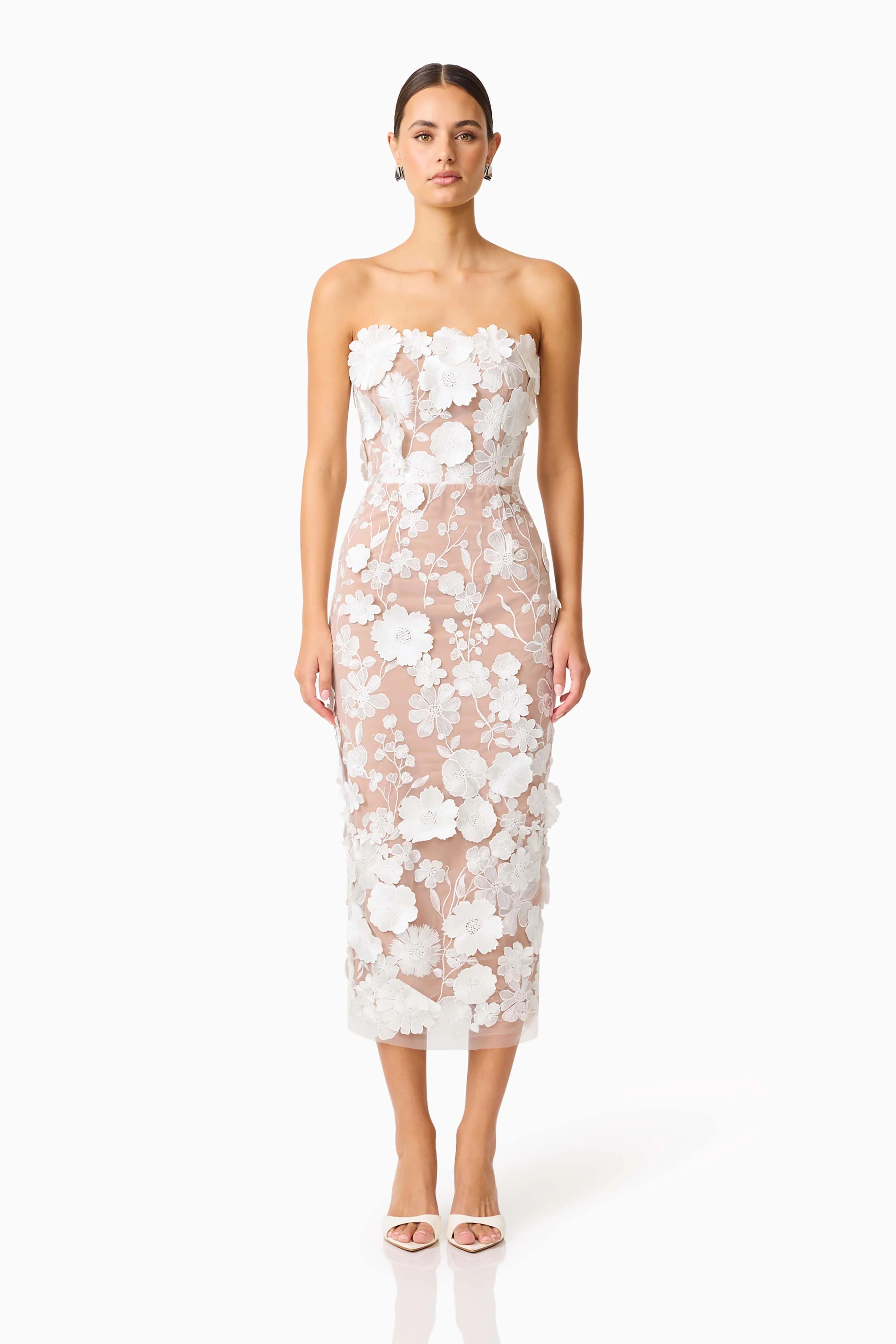 Helena Strapless Midi Dress In White