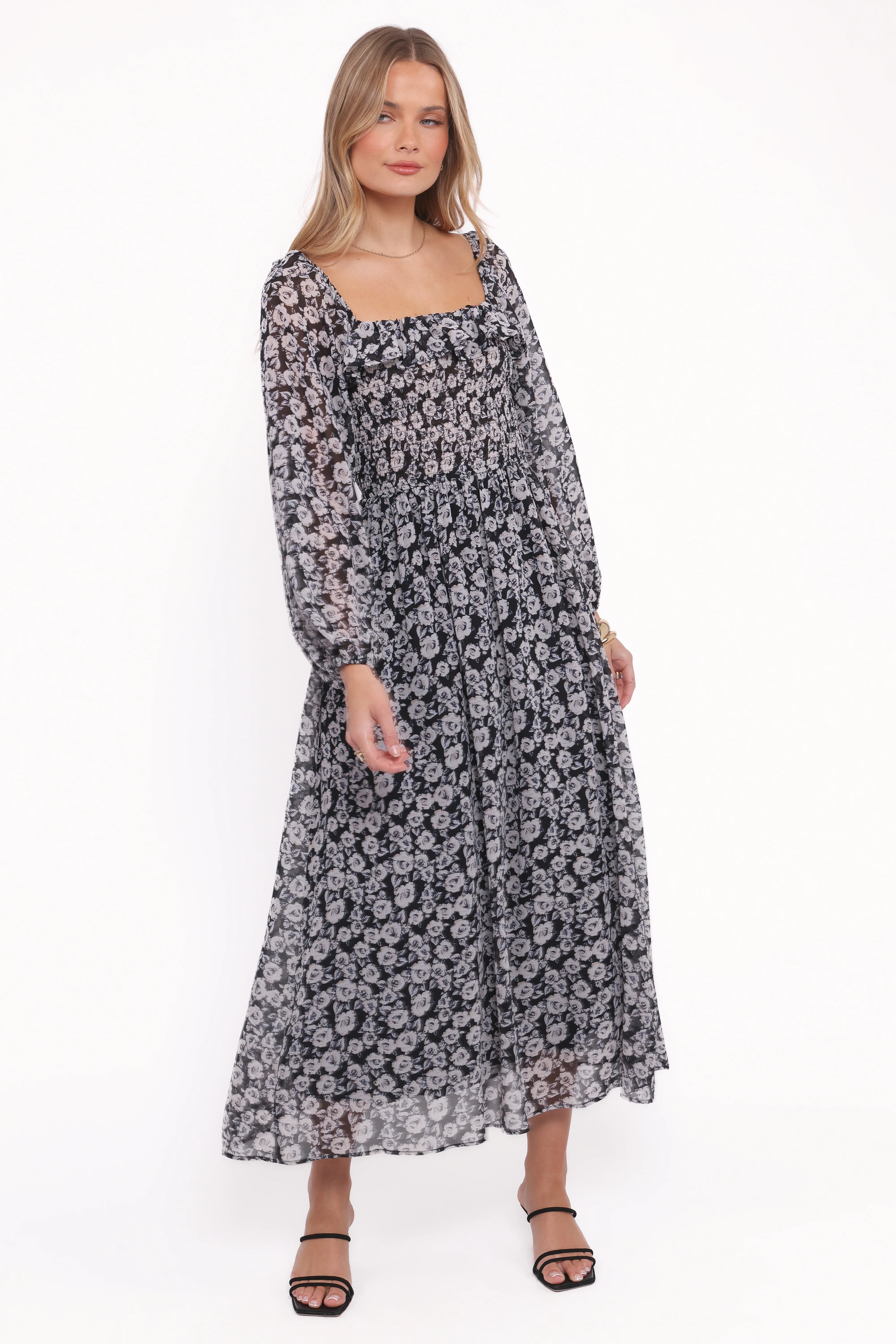 Faith Long Sleeve Maxi Dress - Black Floral