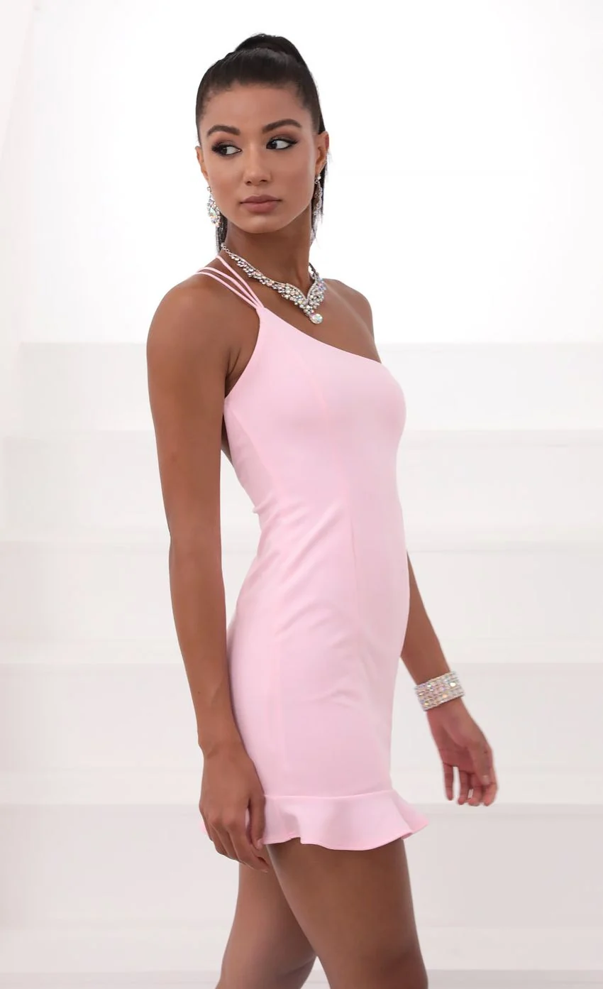 Shoulder Ruffle Dress in Pink