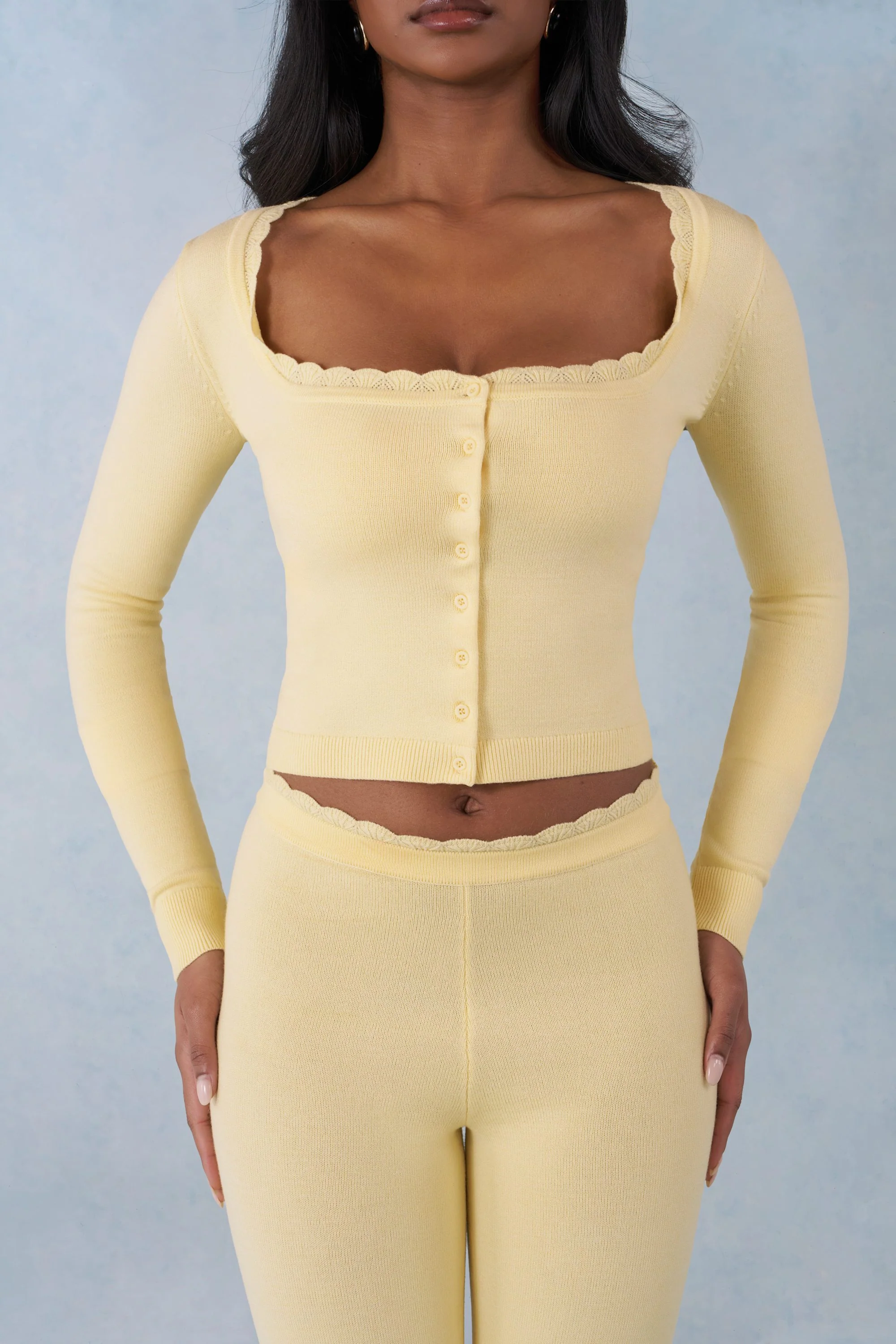 Knit Long-Sleeve Cardigan in Butter Yellow