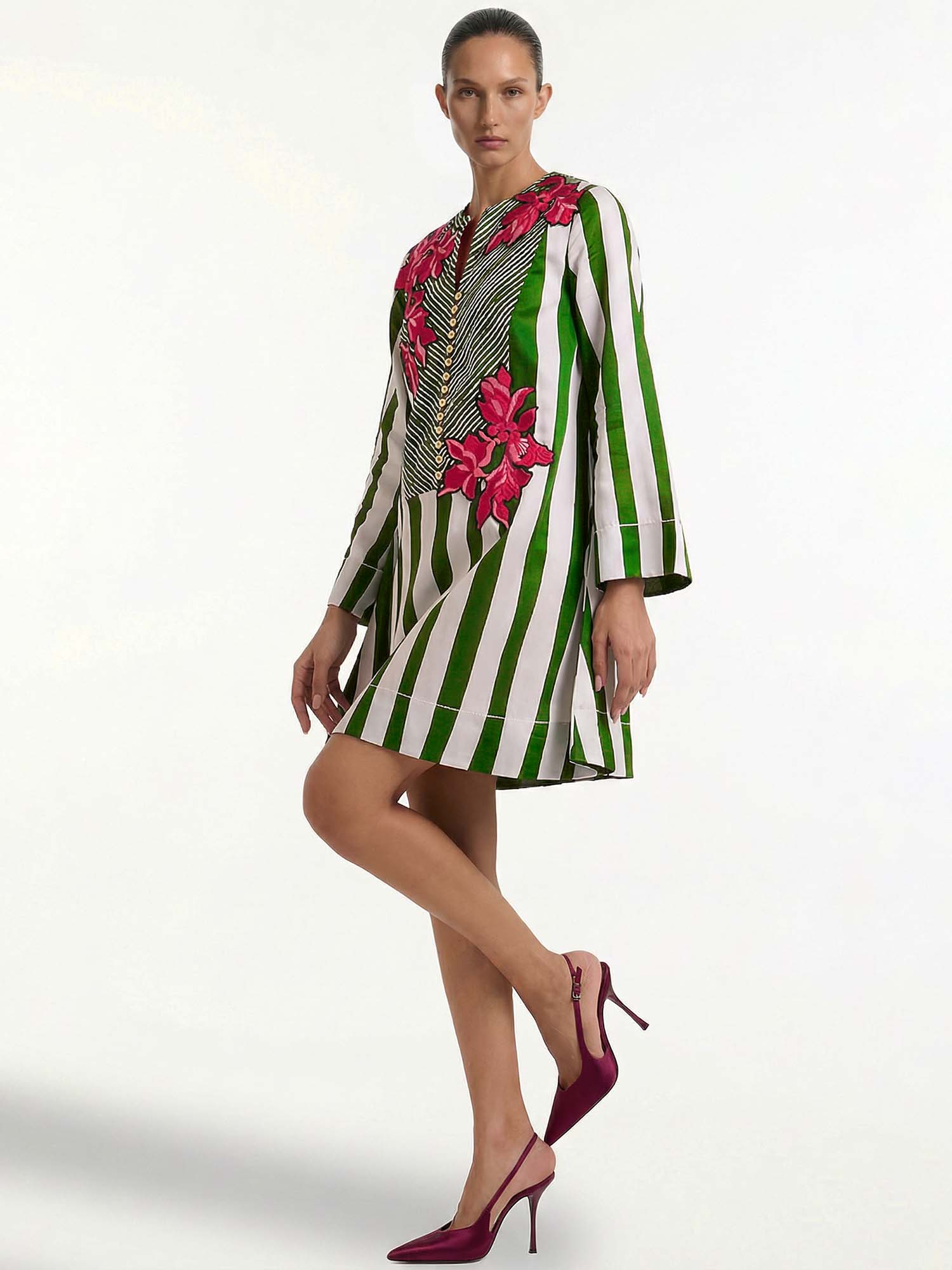 Verdant Stripe Print Mini Dress