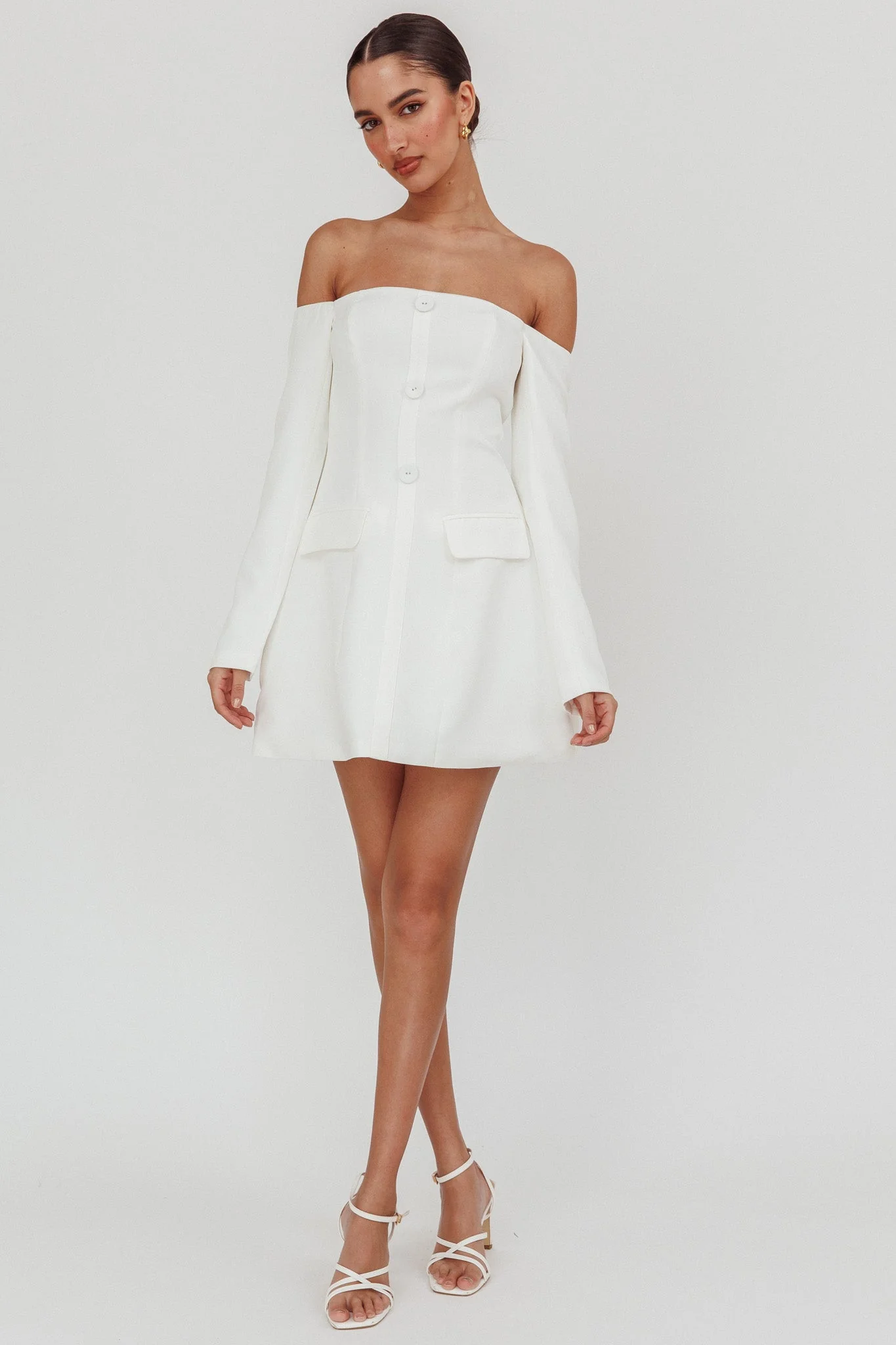 Cherry Wine Off Shoulder Mini Dress White - luluinthesky