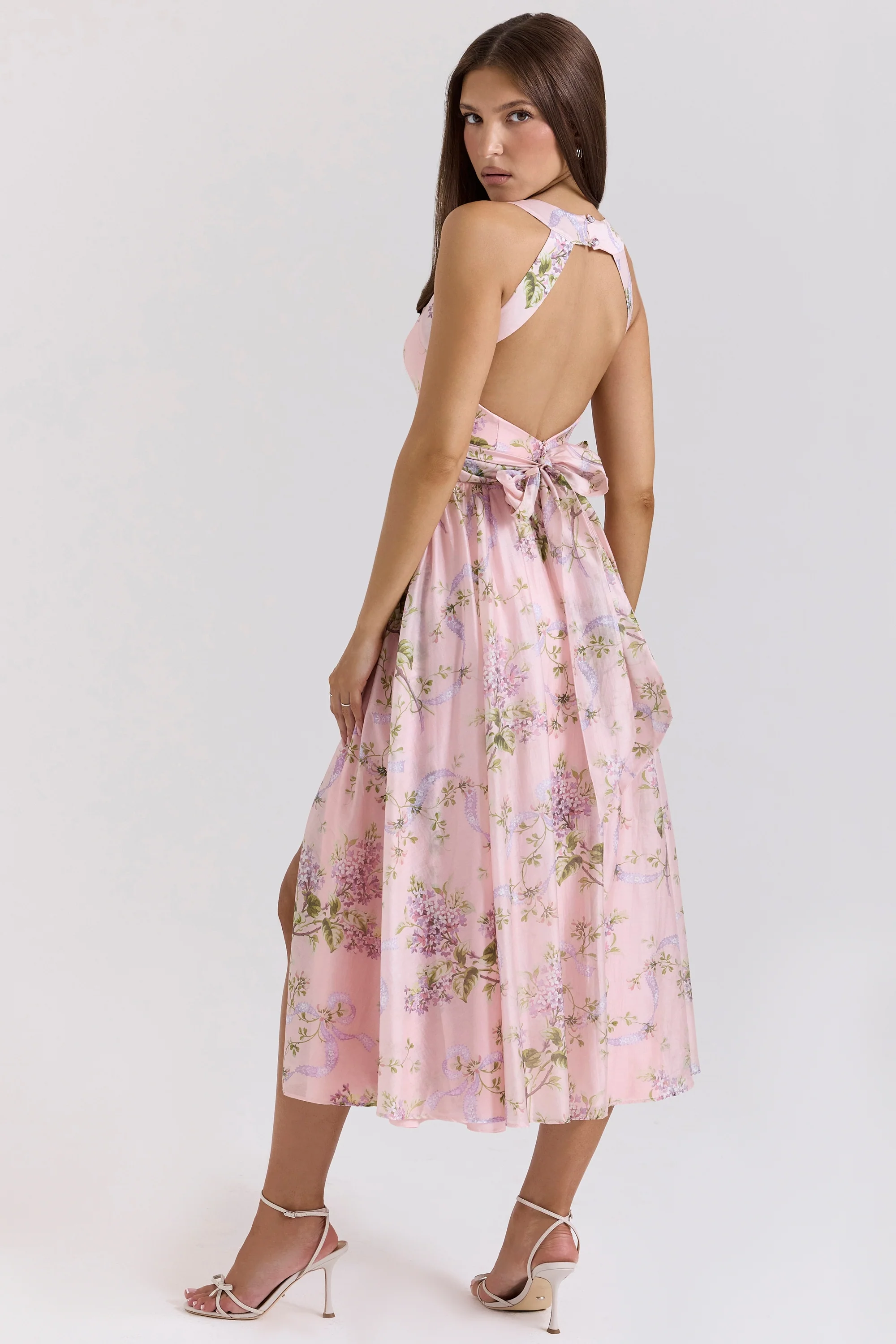 pink floaty chiffon midi sundress