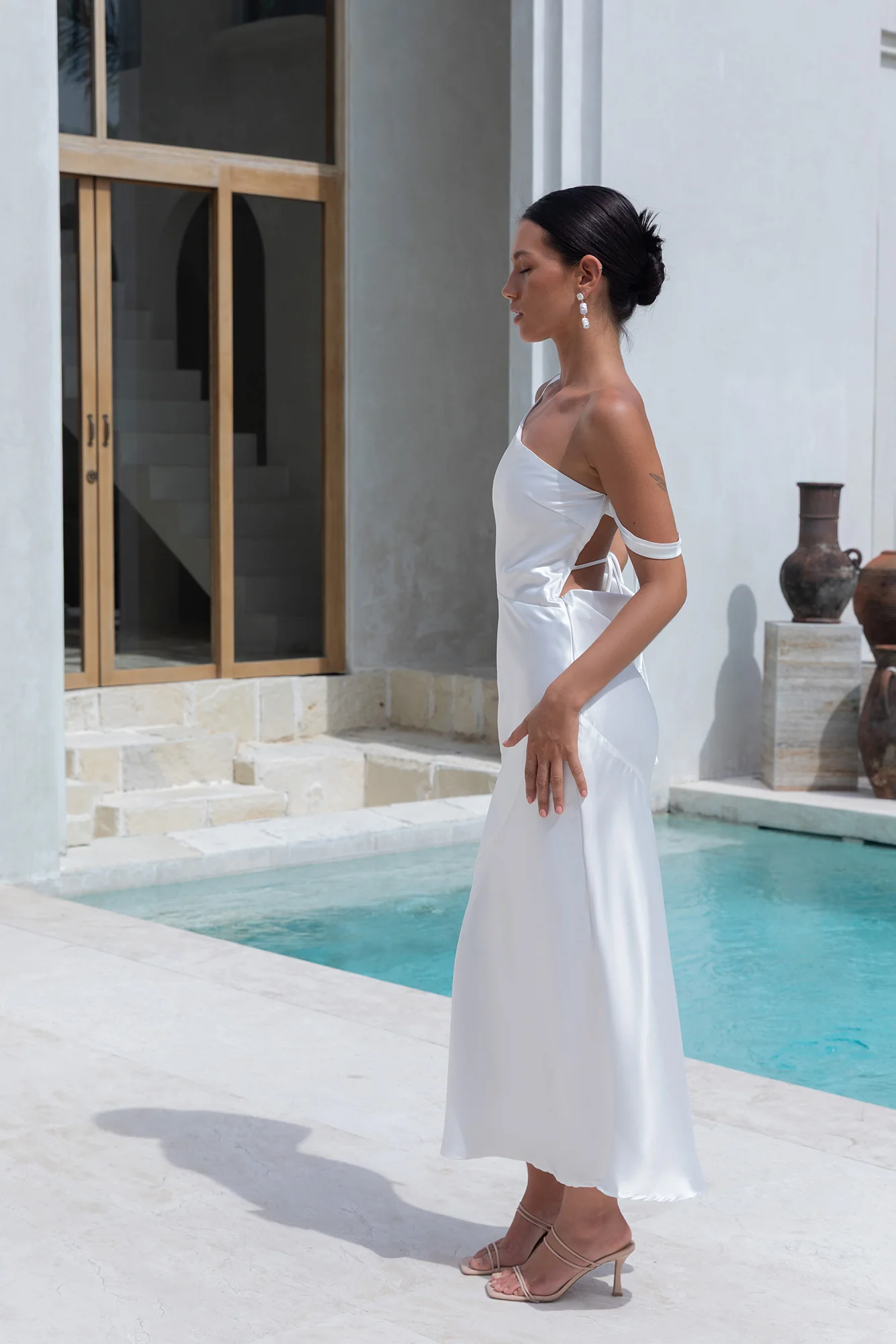 Angelica Satin Maxi Dress White - luluinthesky
