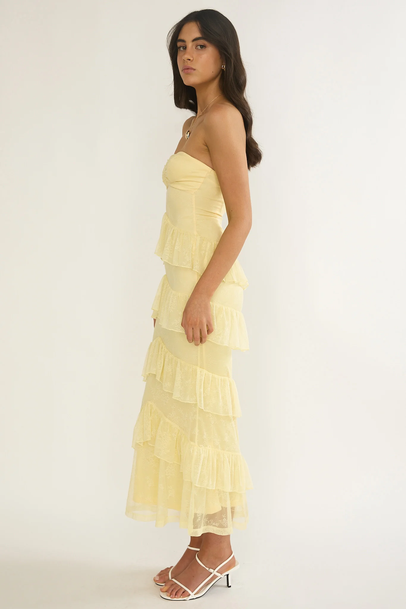 Dulce Dreams Sweetheart Neckline Lace Frill Maxi Dress Butter
