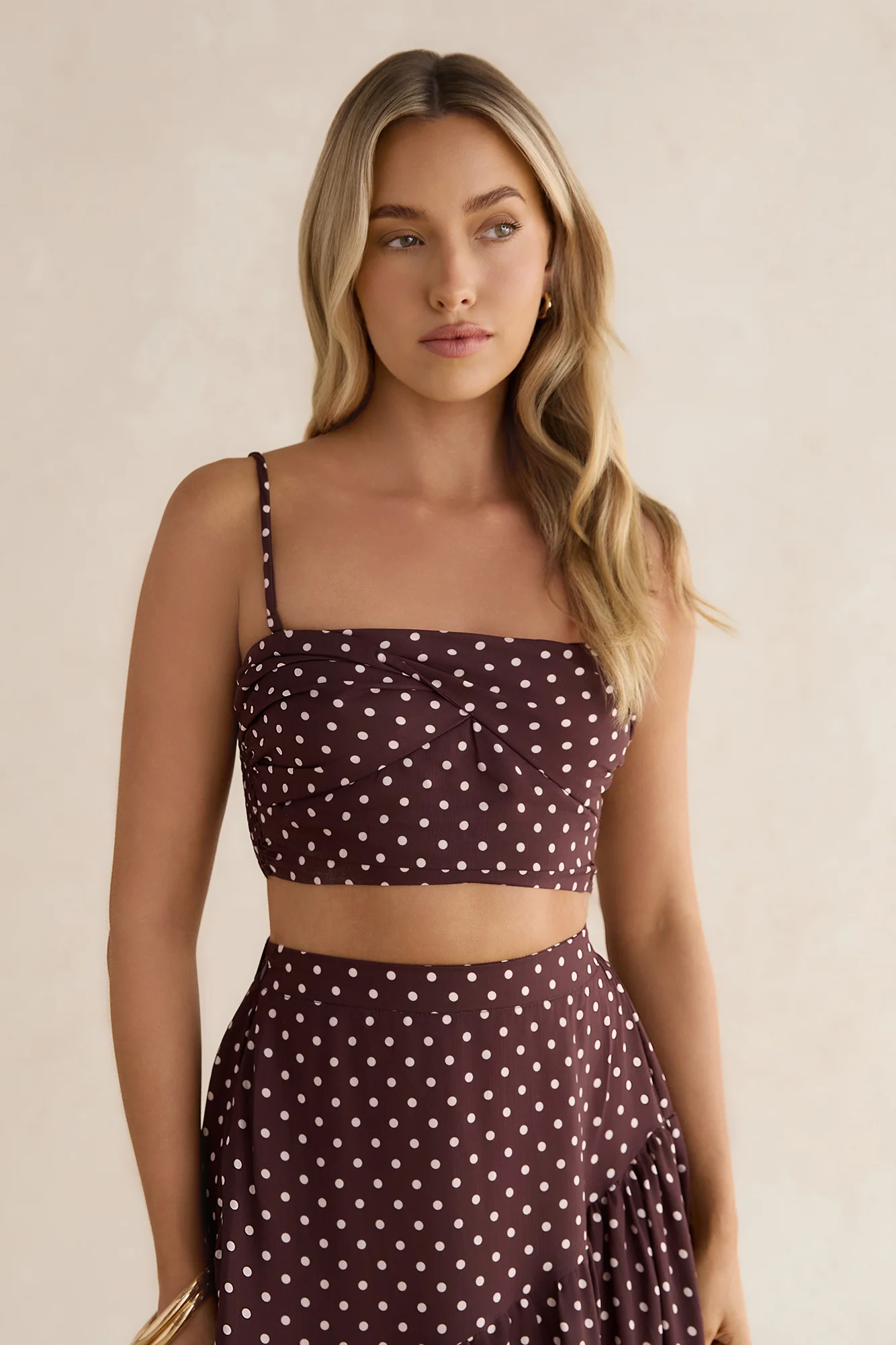 Shimmering Sands Polka Dot Crop Top Brown
