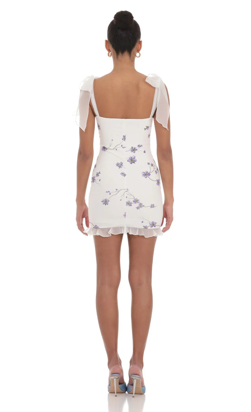 Floral Ruffle Dress in White - luluinthesky