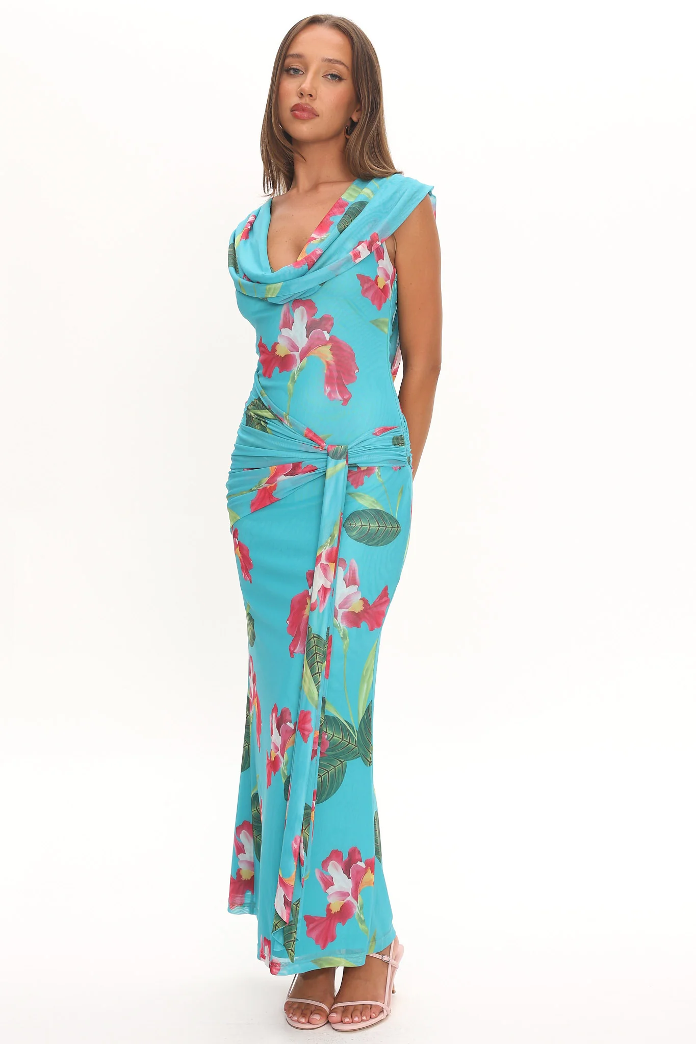 Virgo Season Draped Shoulder Maxi Dress Floral - luluinthesky