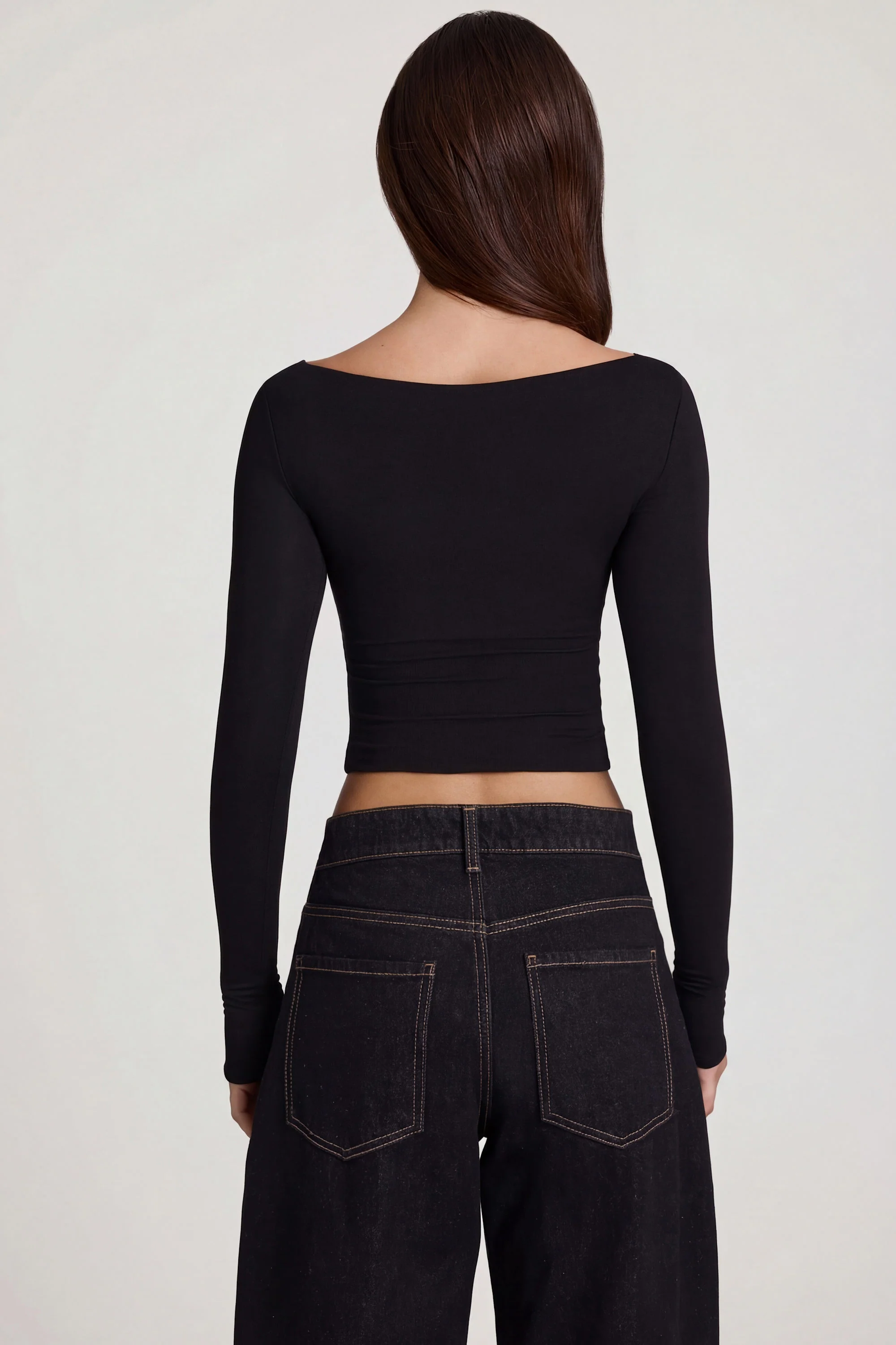 Modal Boat-Neck Long-Sleeve Top in Black