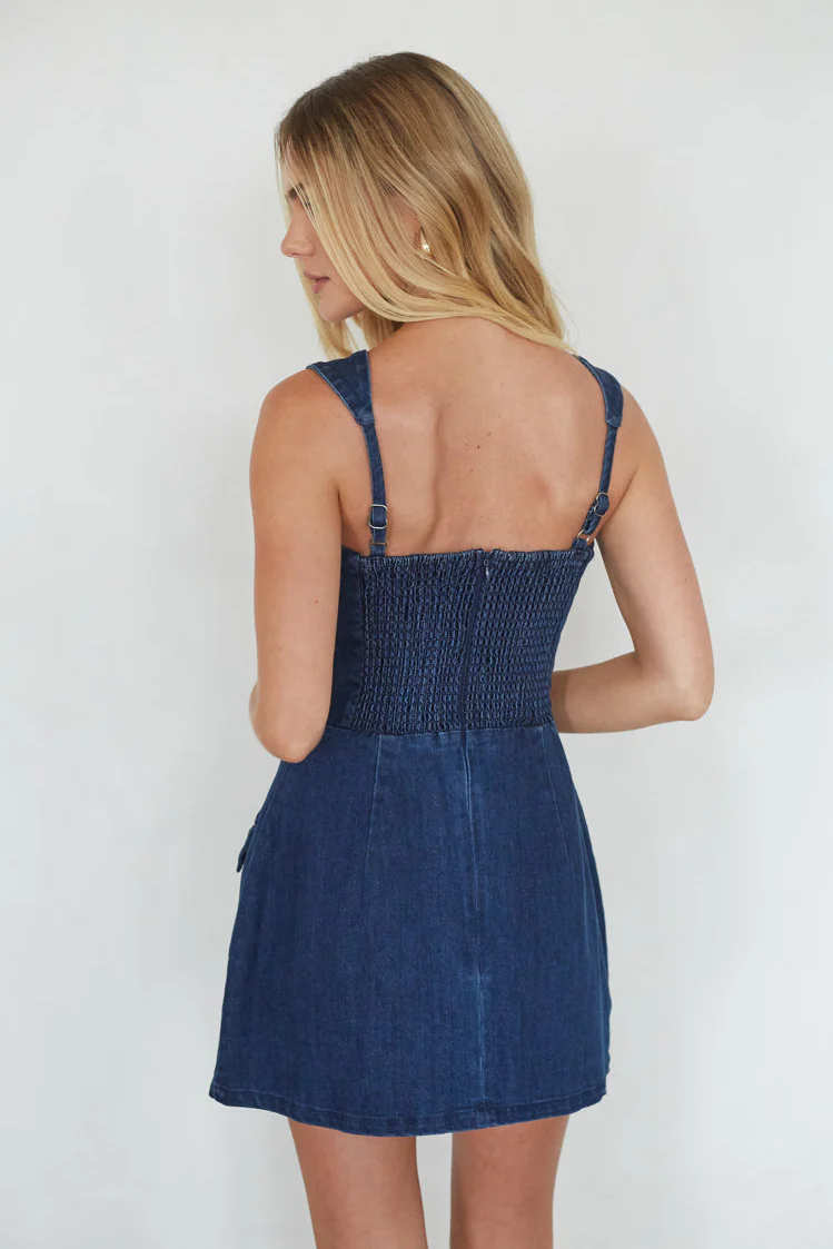 Mellie Denim Romper Mini Dress - luluinthesky