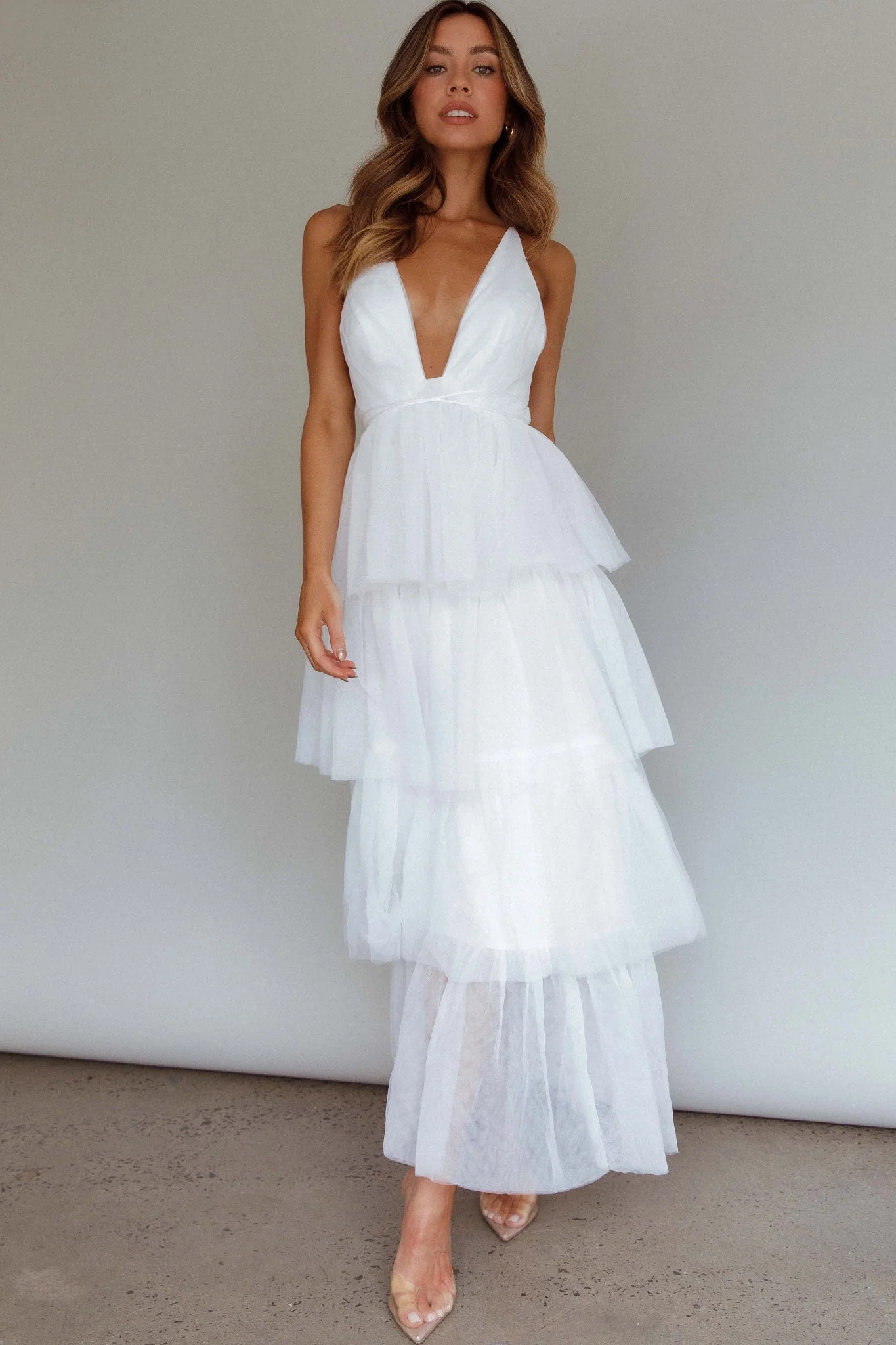 Auguste Tiered Frill Midi Dress White - luluinthesky