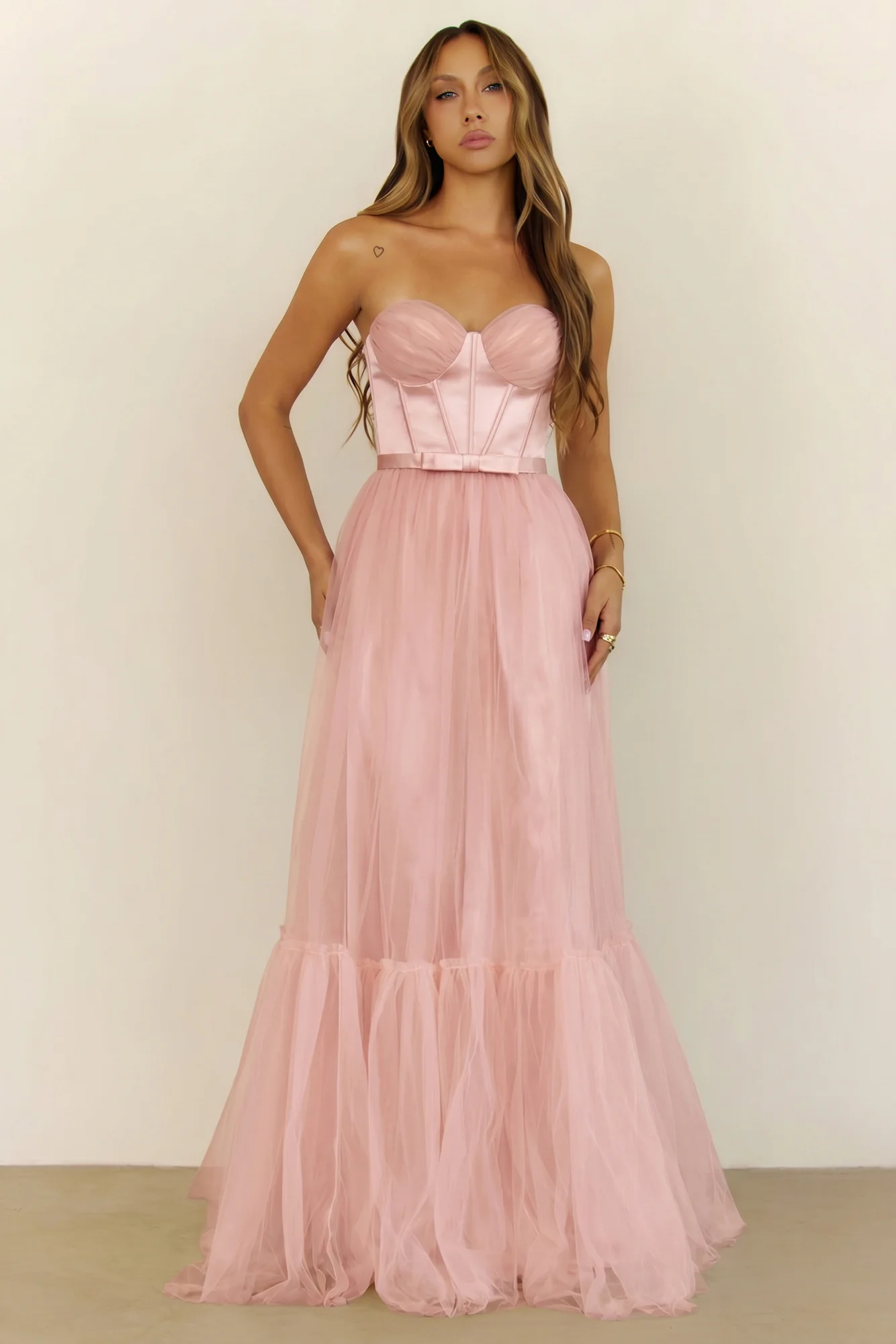 First Kiss Feeling Strapless Maxi Dress Pink