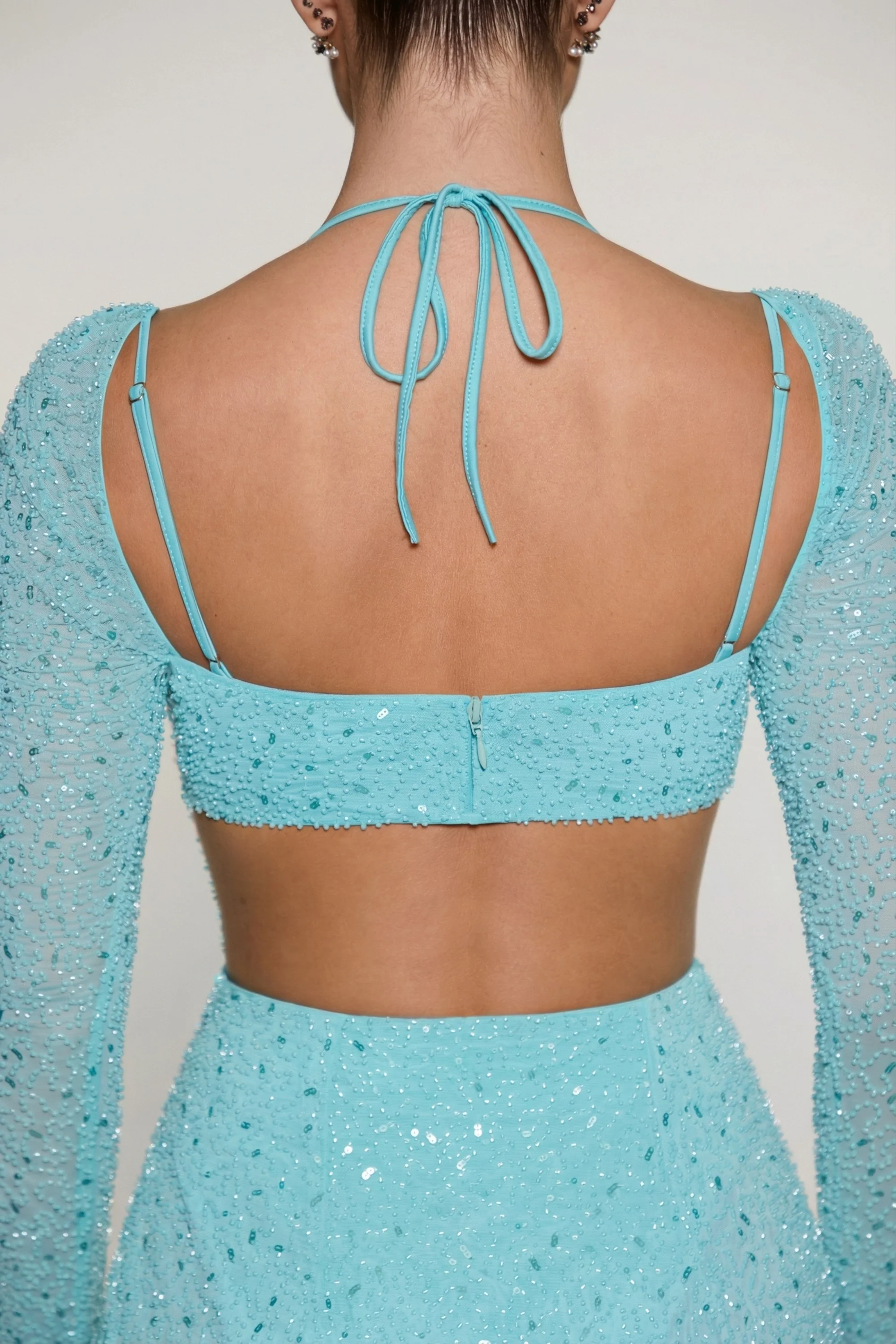 Embellished Cowl Neck Maxi Dress in Aquamarine