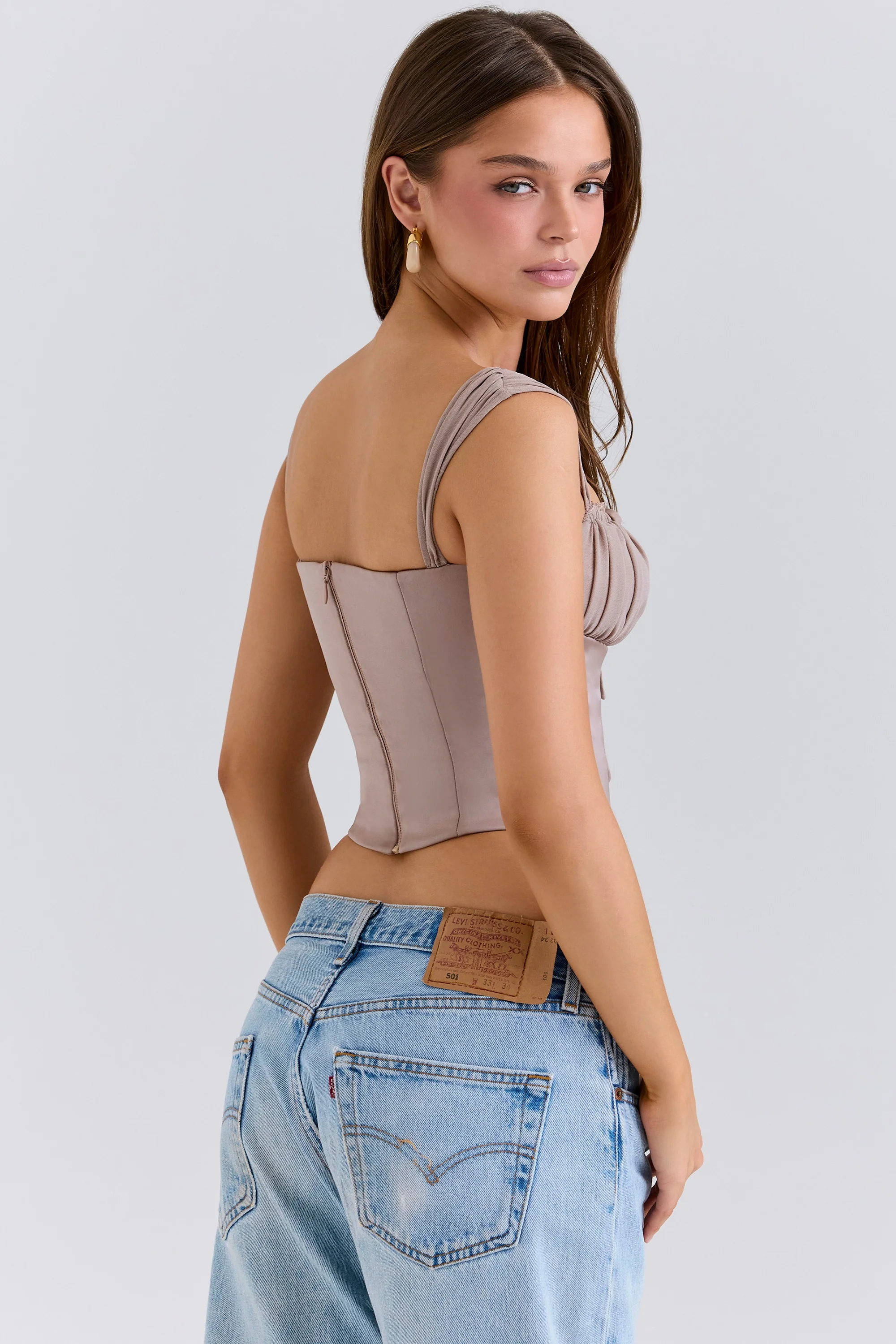 Mocha Georgette Cap Sleeve Corset Top