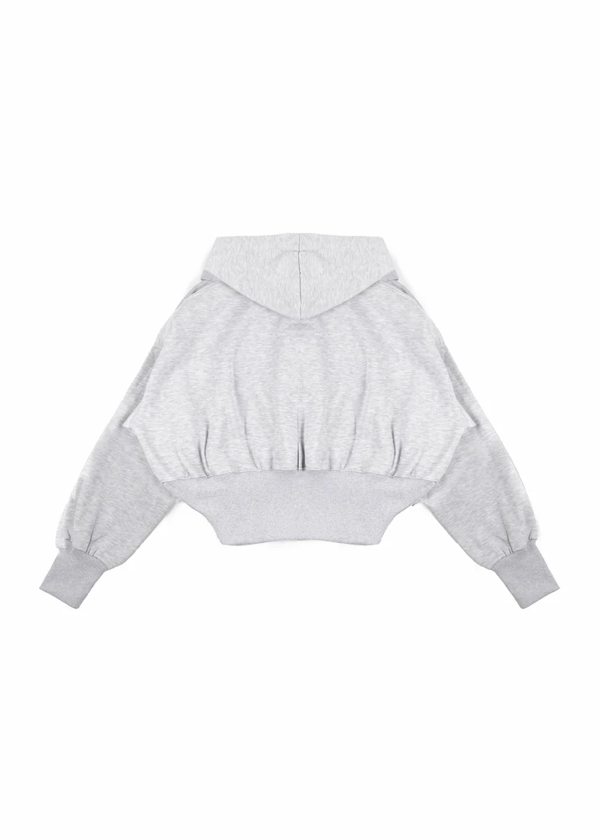 Cropped Lace-Lined Hood & Embroidered-Bow Hoodie