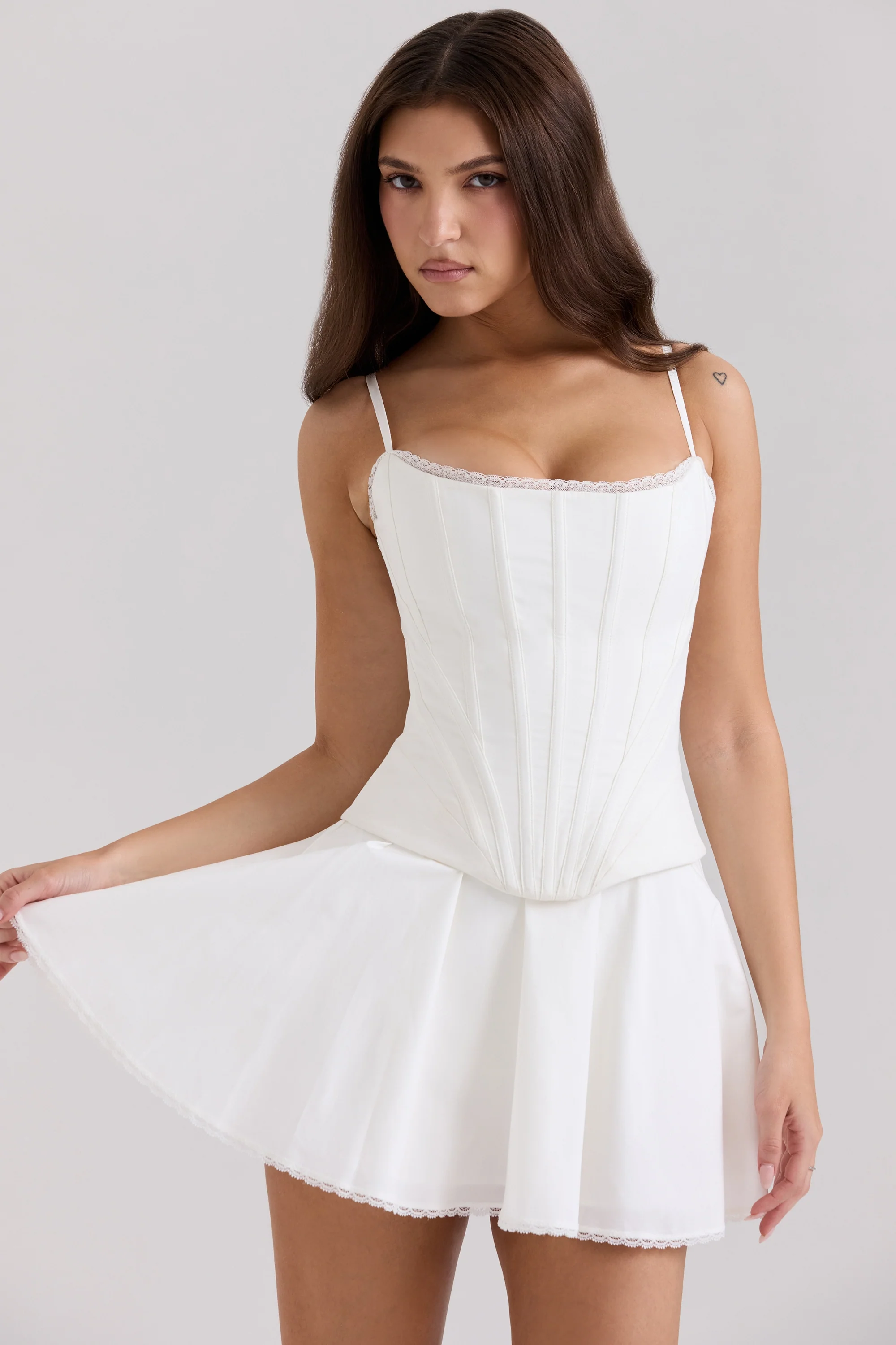 White Cotton Built-in Bloomer Shorts Mini Skirt