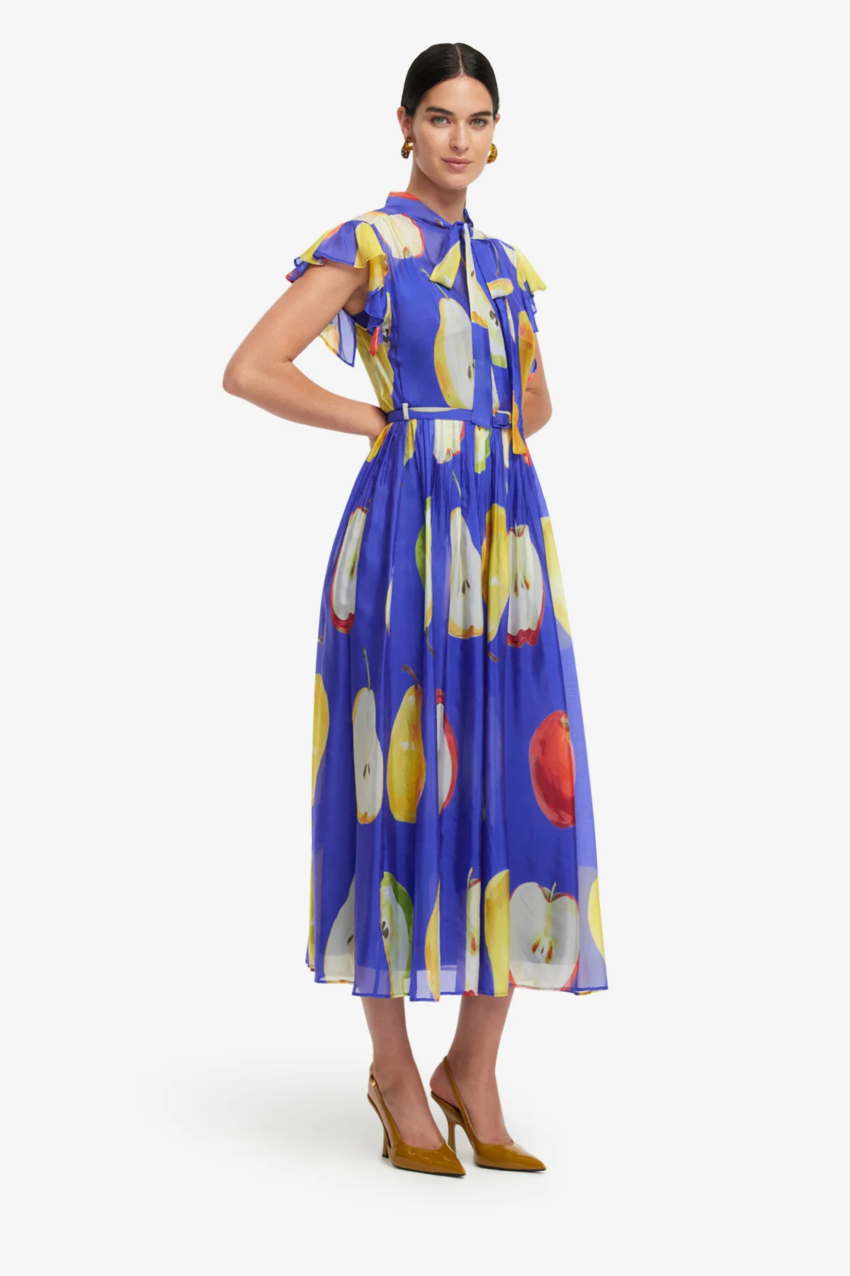 Grace Flutter Sleeve Midi Dress - Pear Print