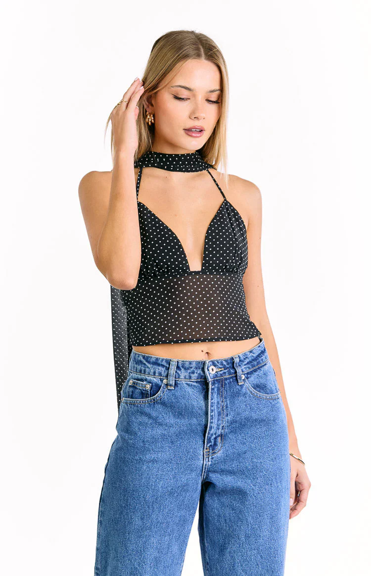 Maye Black Polka Dot Top