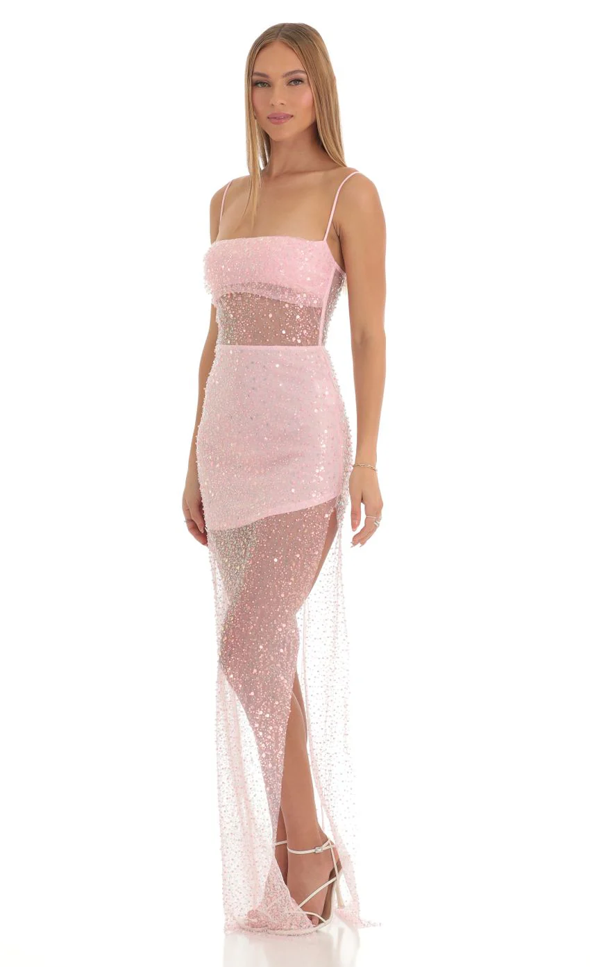 Sequin Maxi Dress in Pink - luluinthesky