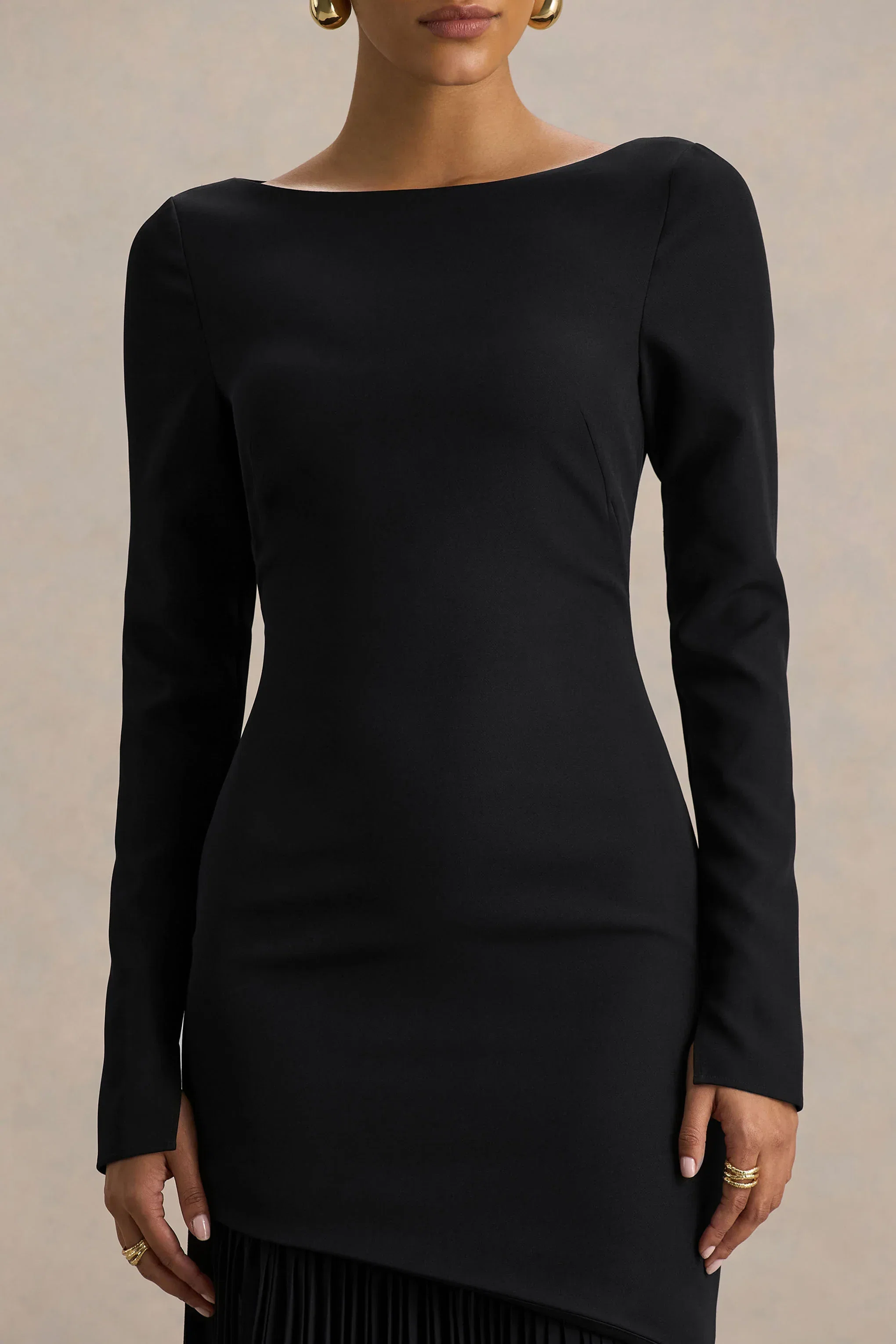 Yanira | Black Crepe And Georgette Boat-Neck Maxi Dress With Drop Waist
