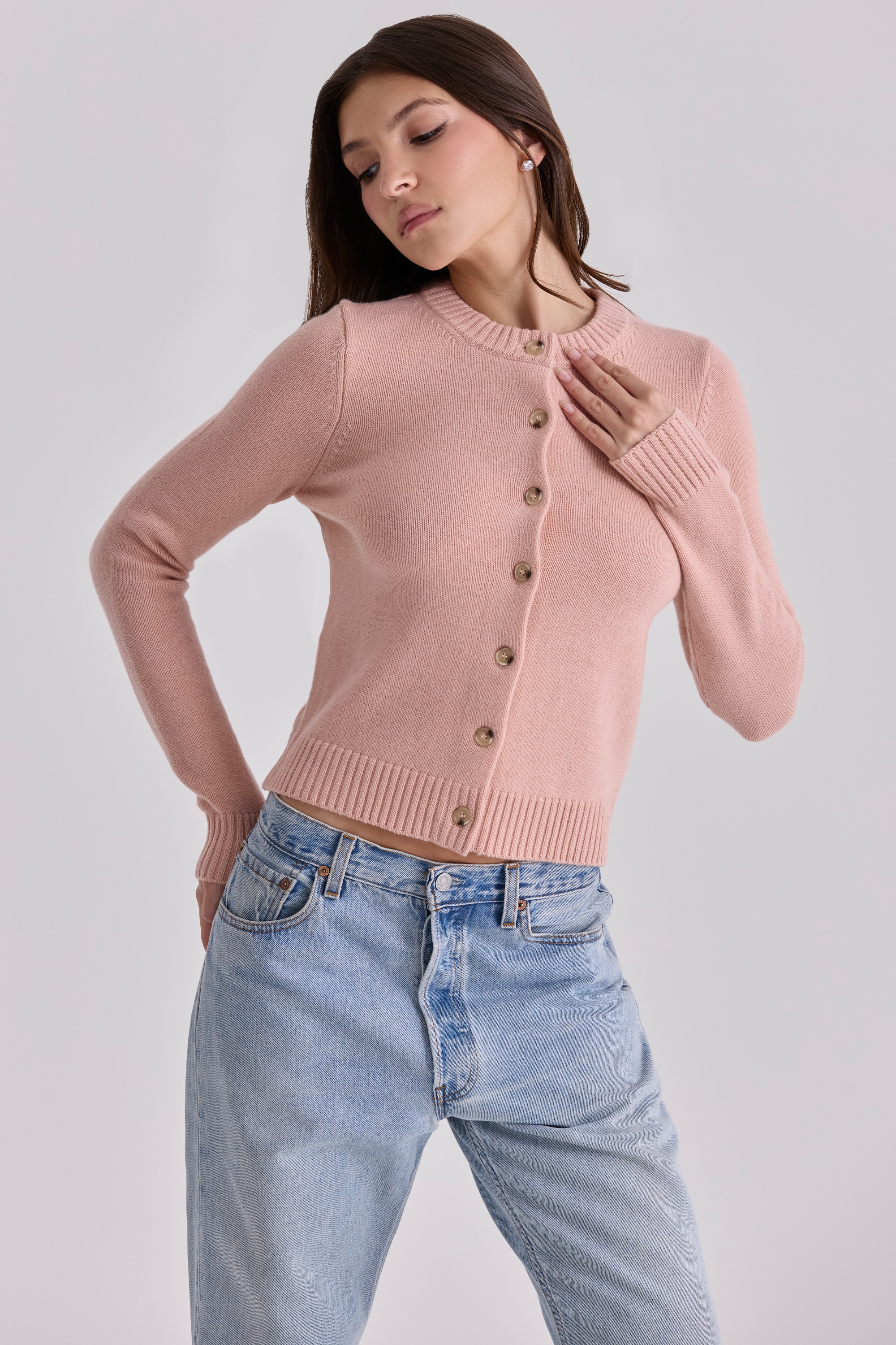 Peach Cashmere + Merino Wool Cardigan