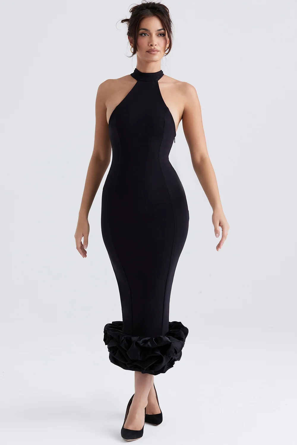 Black Peplum Midi Dress