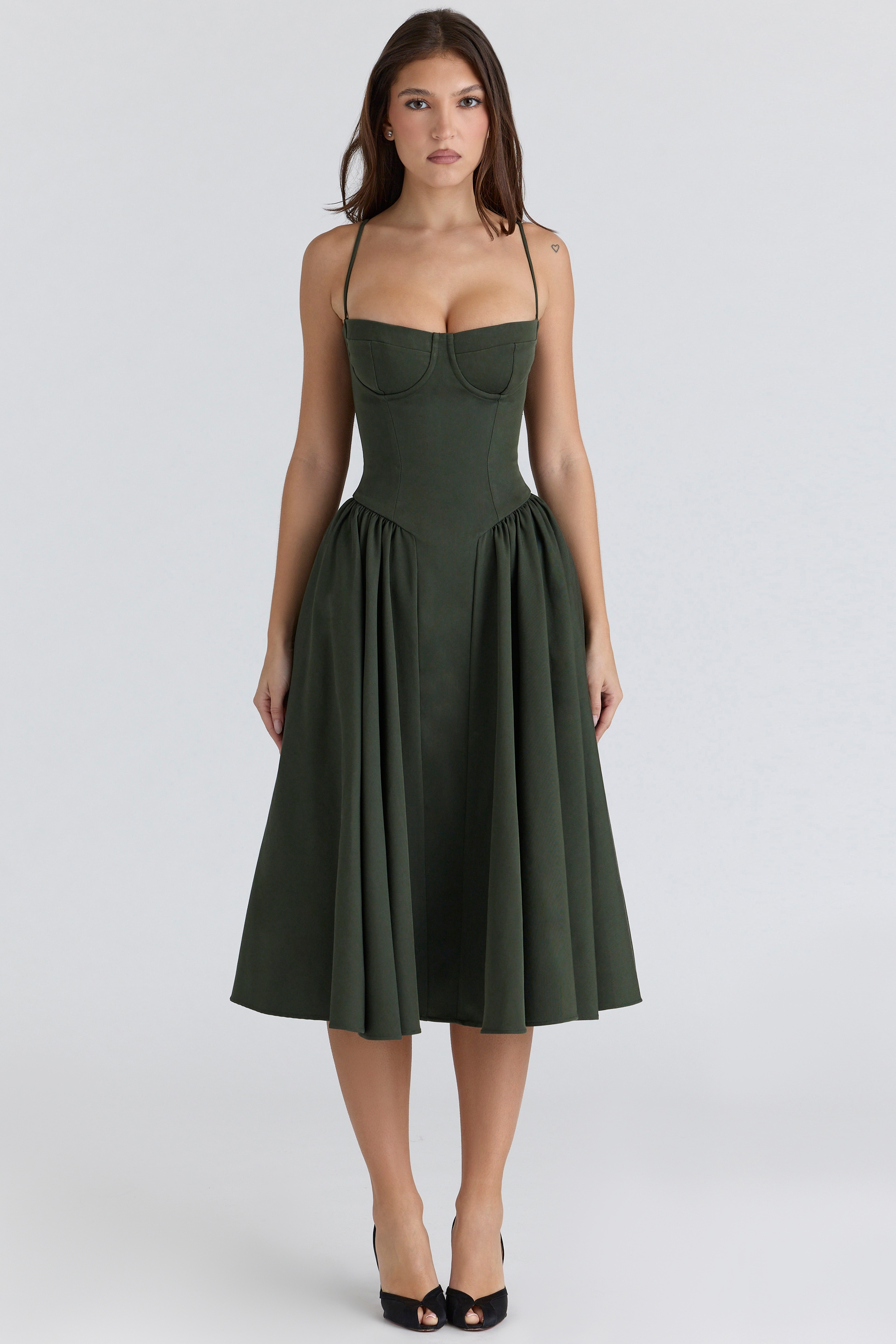 emerald green corset midi dress