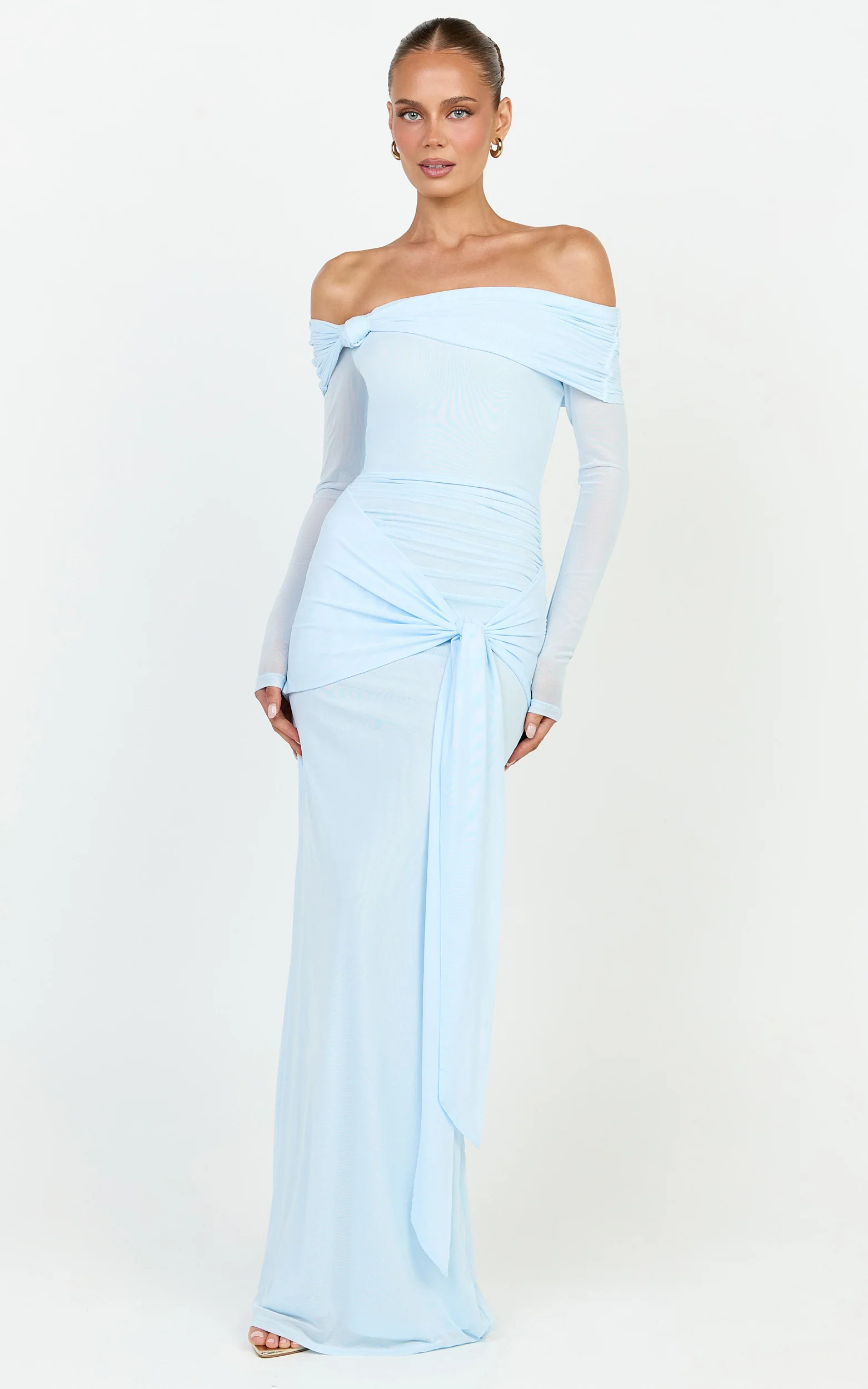 Waverly Maxi Dress - Long Sleeve Off Shoulder Dress in Blue