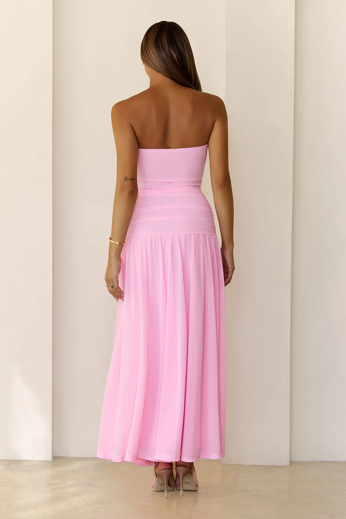 Spark Night Strapless Mesh Maxi Dress Pink